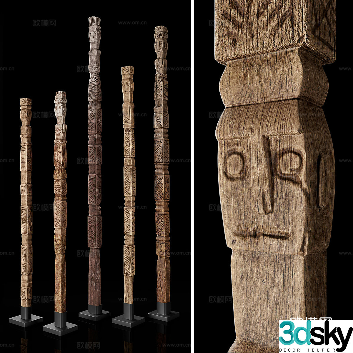 Southeast Asian totem sculpture ornament 3d model