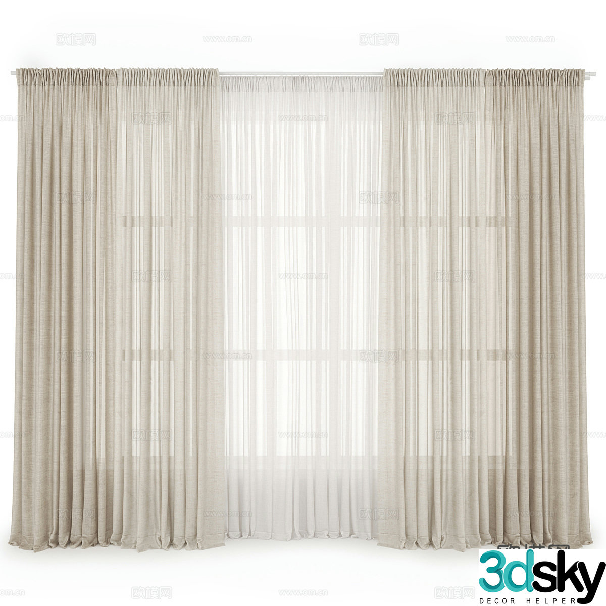 Modern curtains translucent curtains semi-transparent curtains gauze curtains 3D model