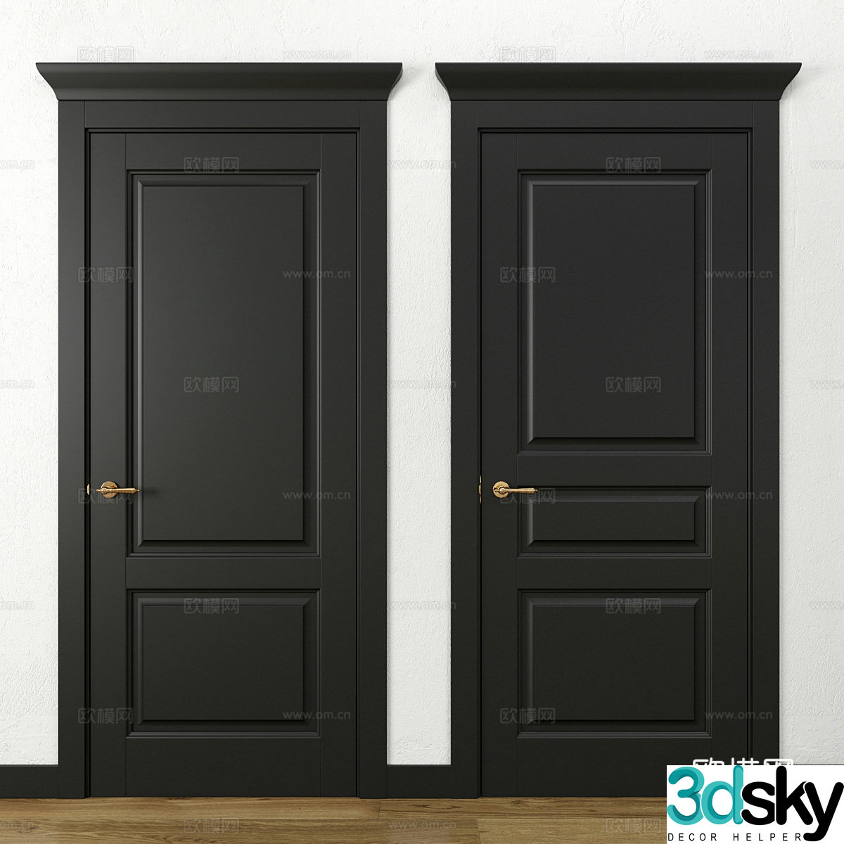 Modern swing door Single open door Black door 3D model