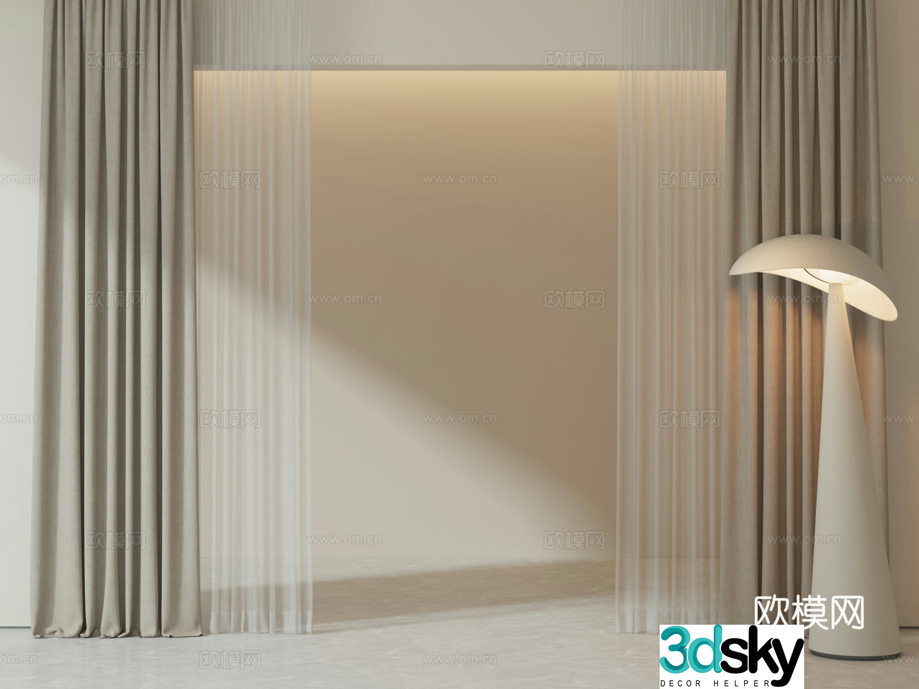 Creamy curtain gauze curtain floor lamp 3d model