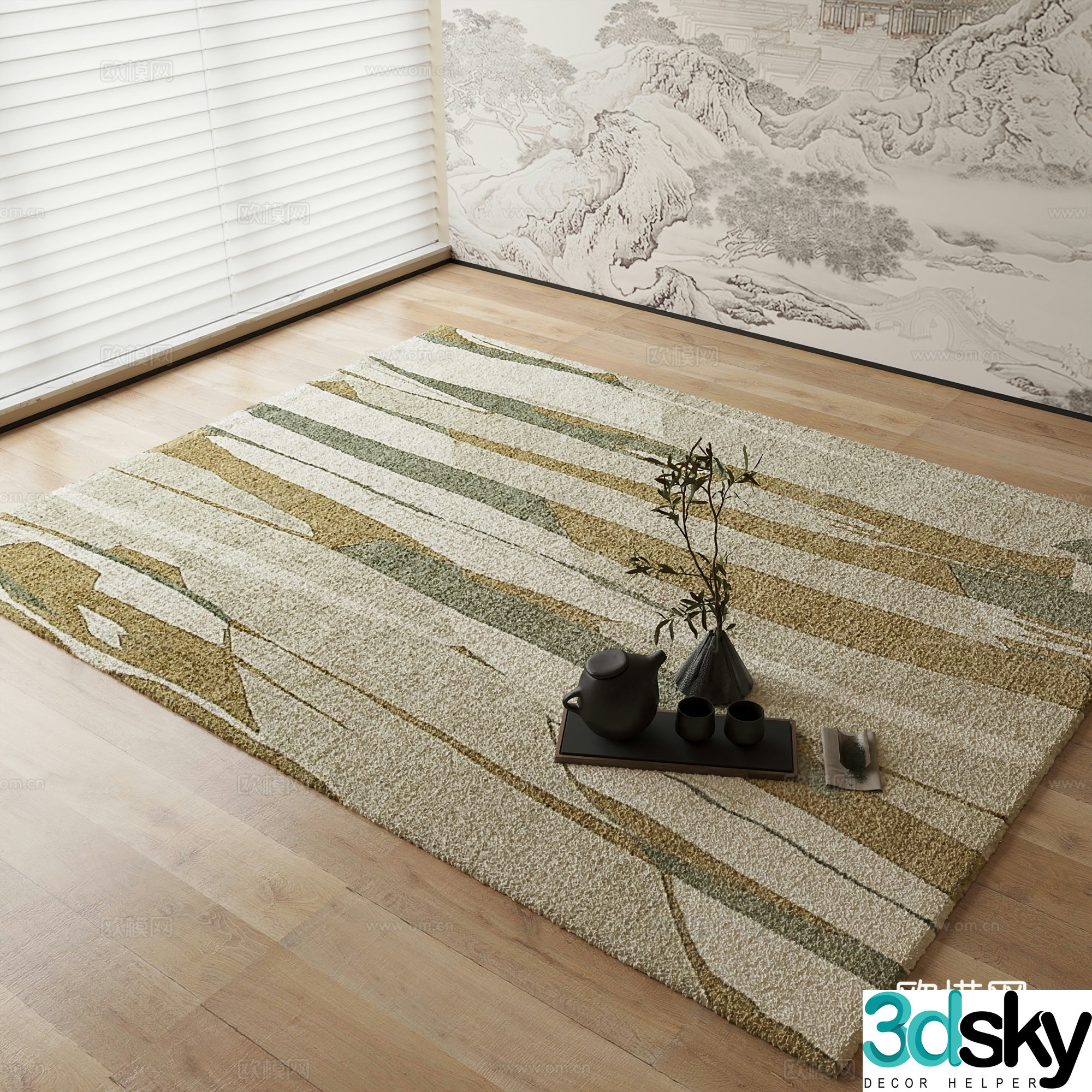 New Chinese carpet Striped carpet 3d model