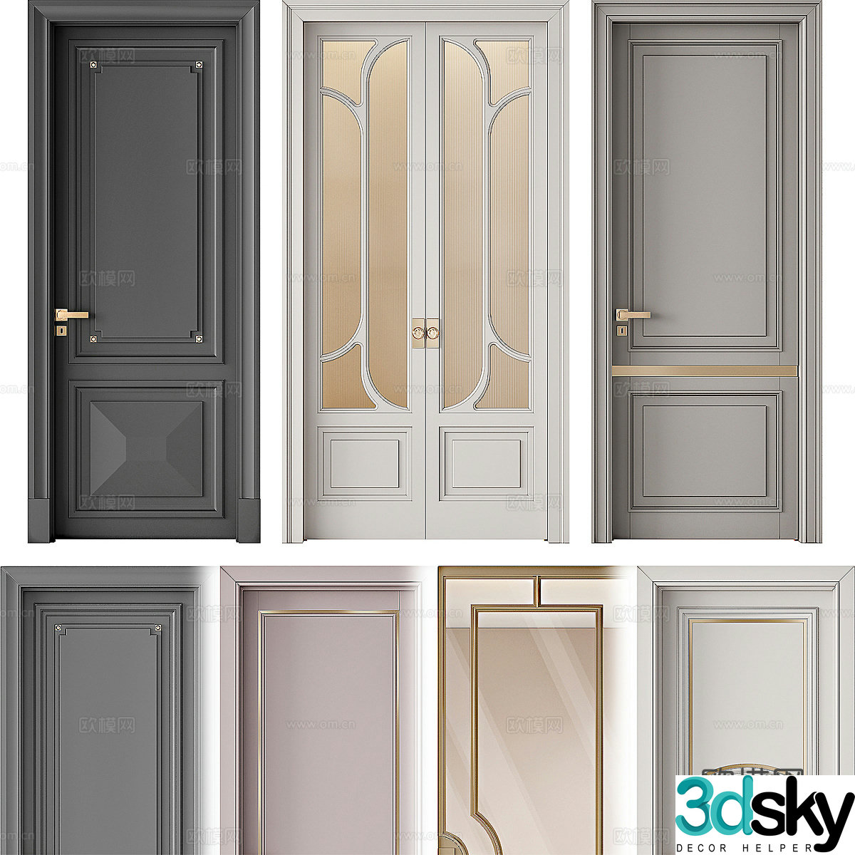 Neoclassical suit door double door kitchen door 3d model