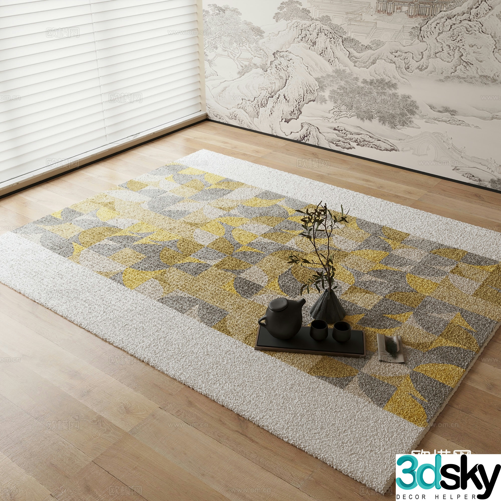 New Chinese carpet Geometric pattern carpet 3D model