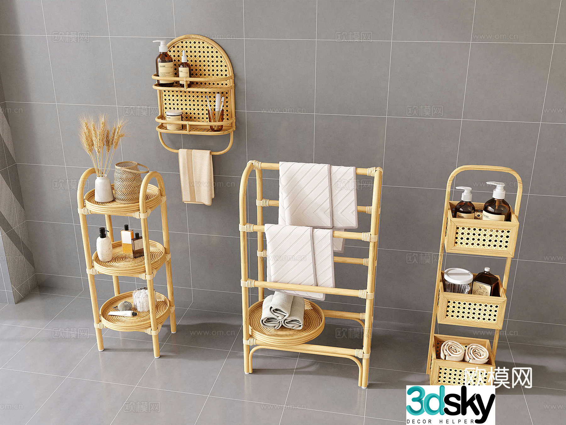 Wabi-sabi rattan storage rack rattan storage rack 3D model