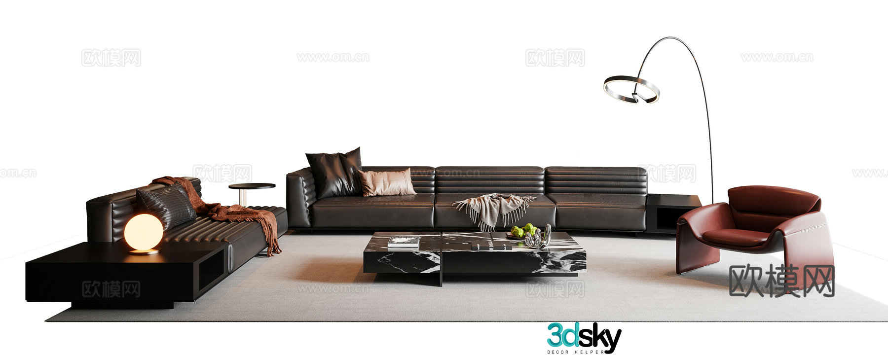 Italian sofa coffee table combination sofa 3D model
