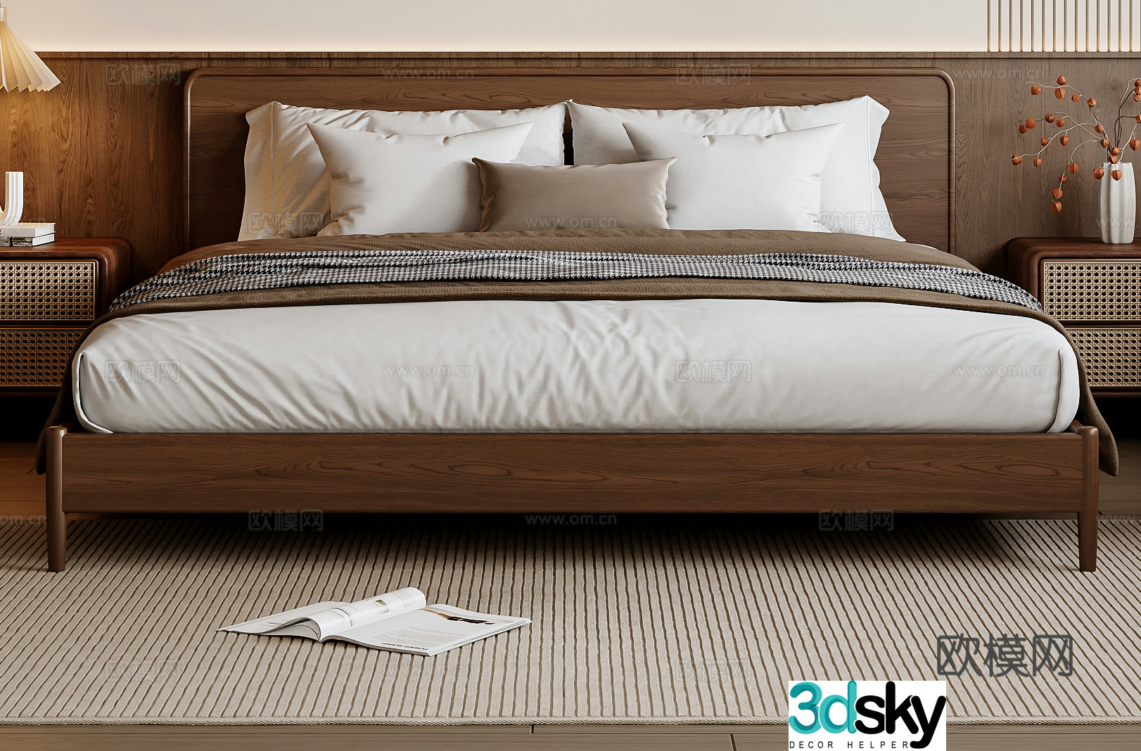 Middle -aged wind double bed 3D model