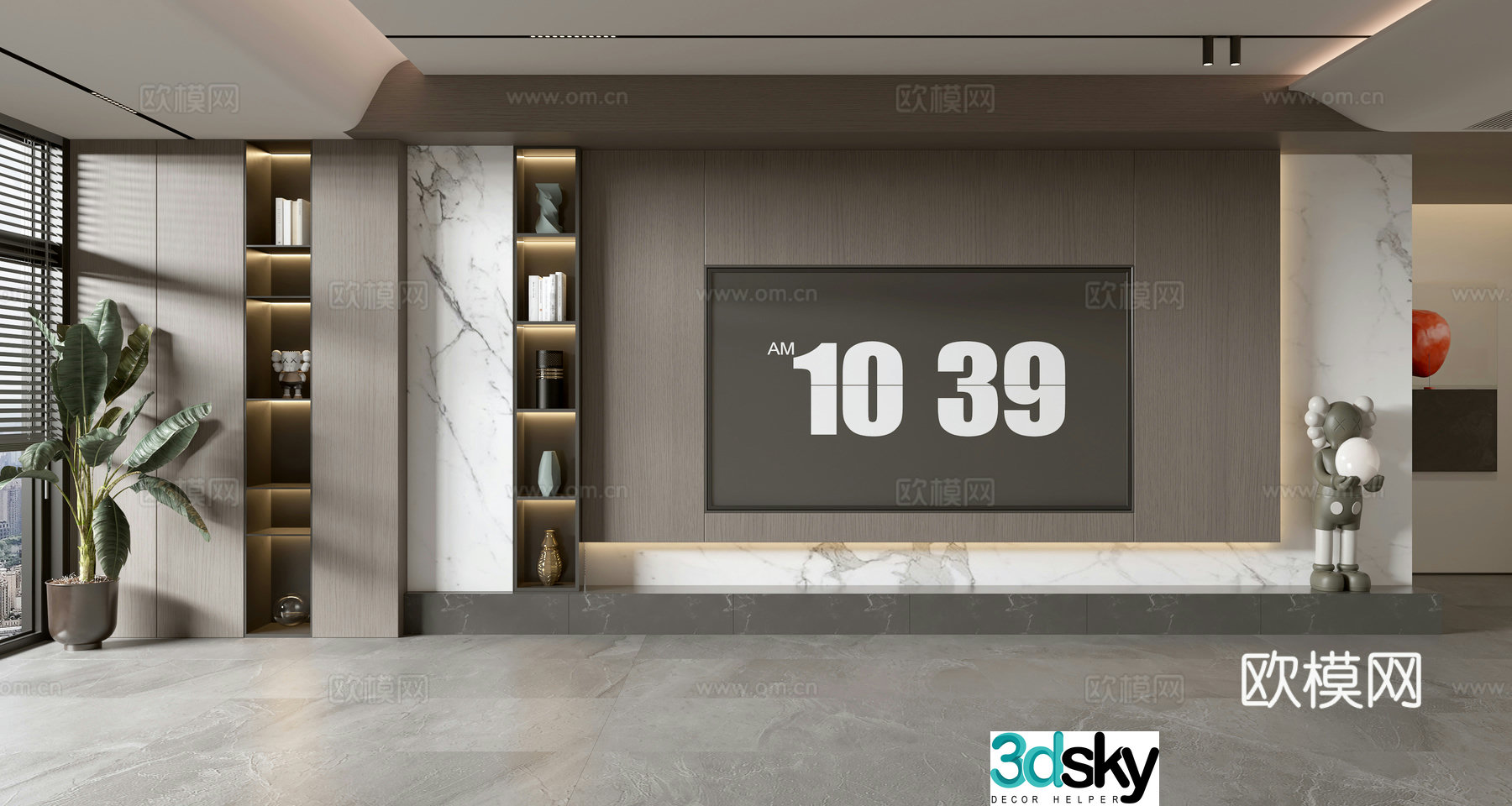 Modern minimalist TV background wall TV wall full wall TV cabinet 3d model