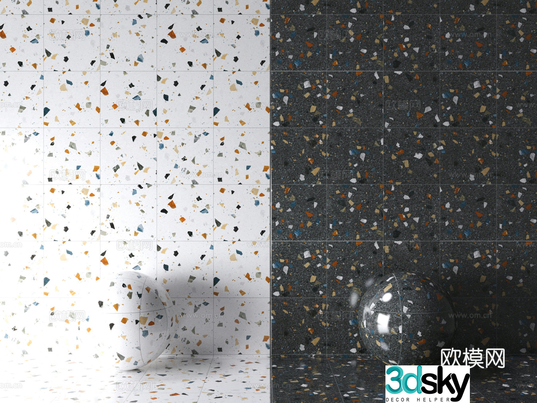 Ceramic tiles Flower tiles Red brick Terrazzo tiles 3d model