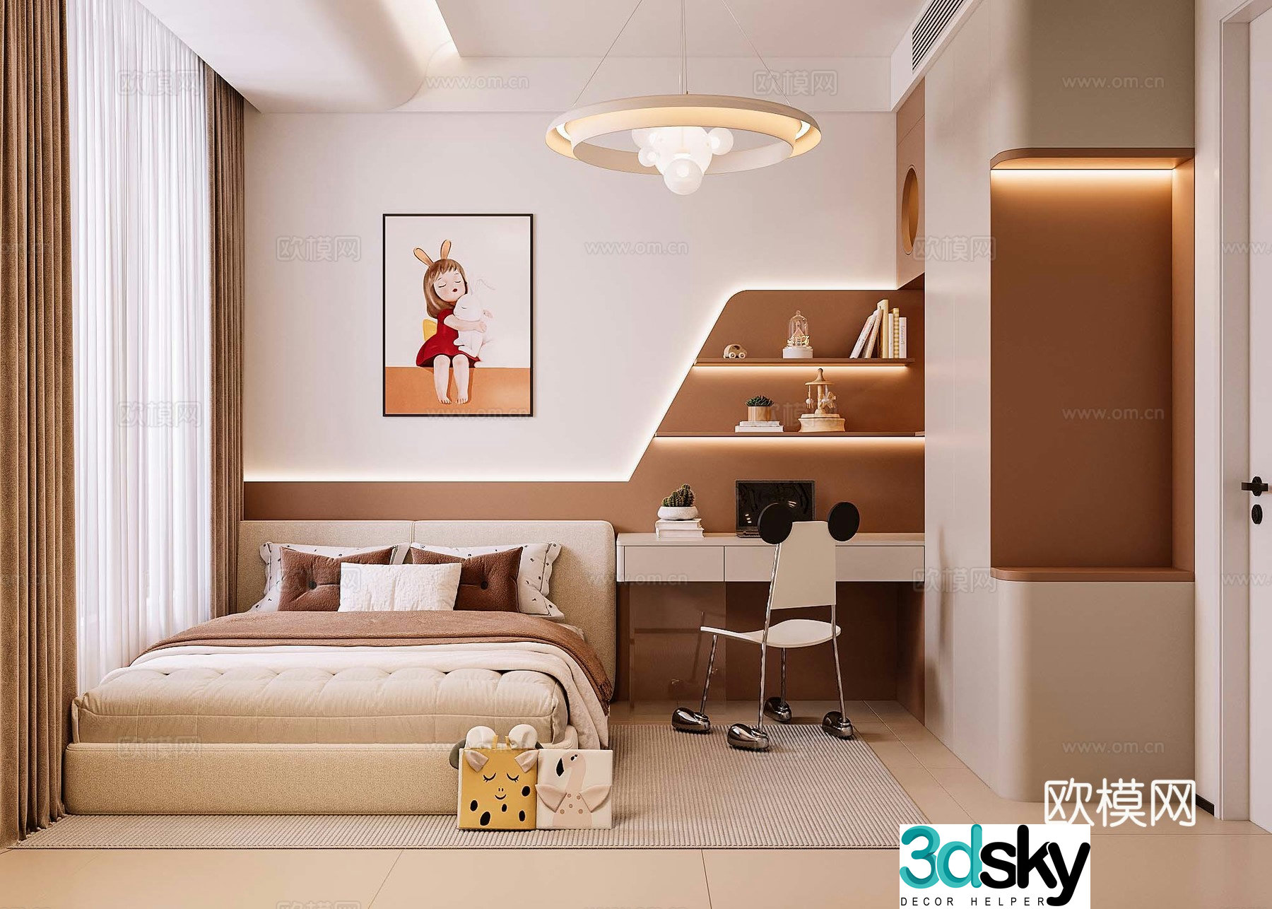 Modern girl room second bedroom daughter bedroom 3d model