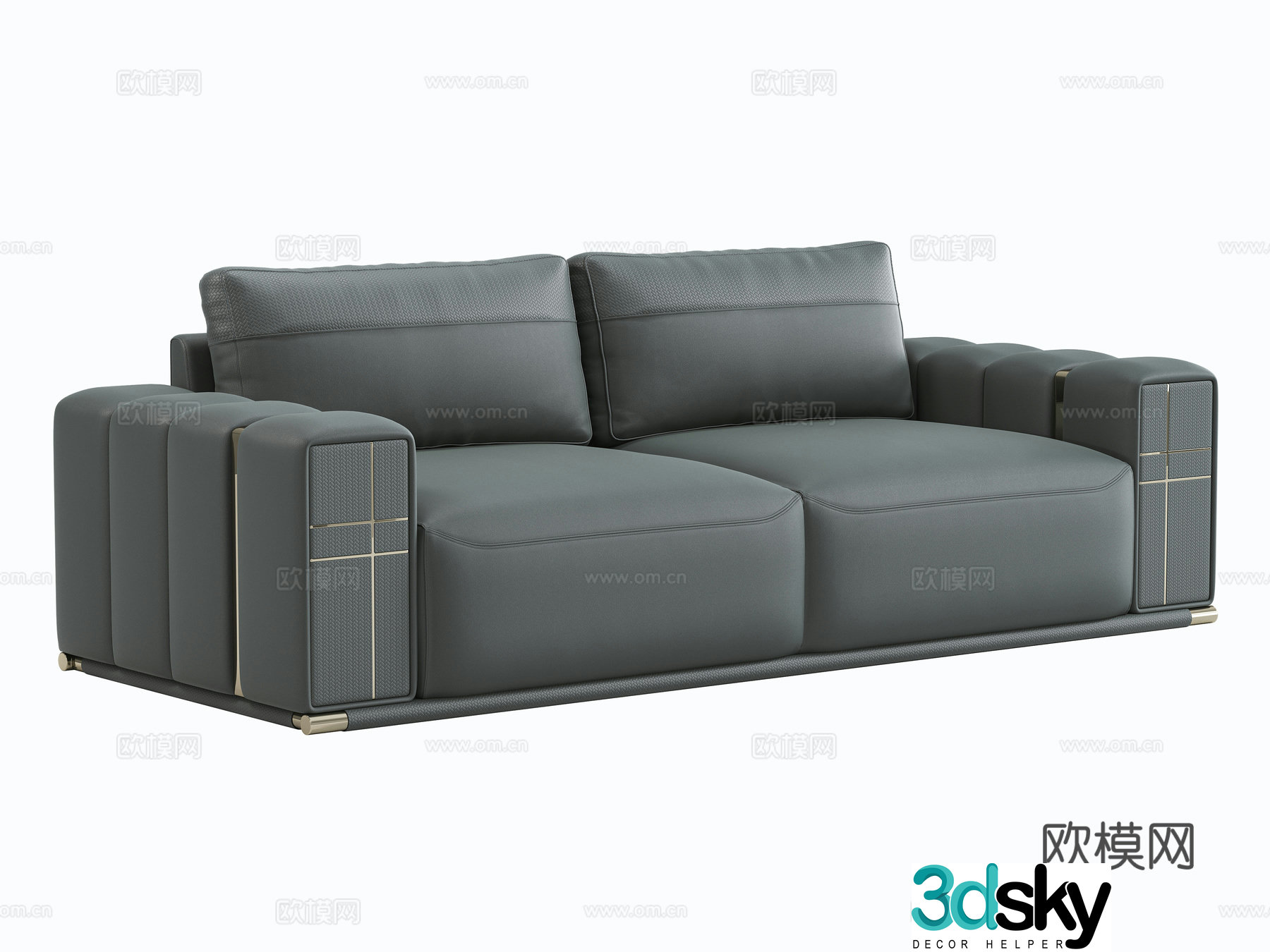 Light luxury double sofa leather sofa 3D model