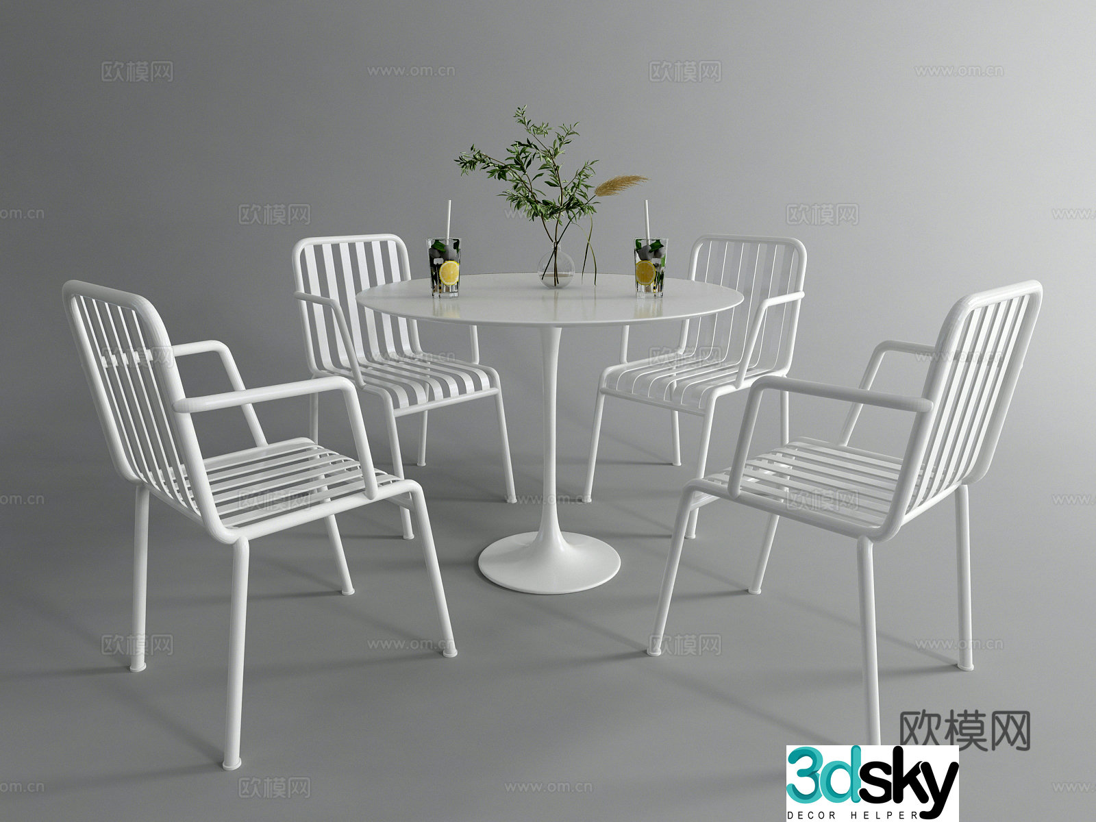 Modern outdoor table and chairs Round table Wrought iron chair 3d model