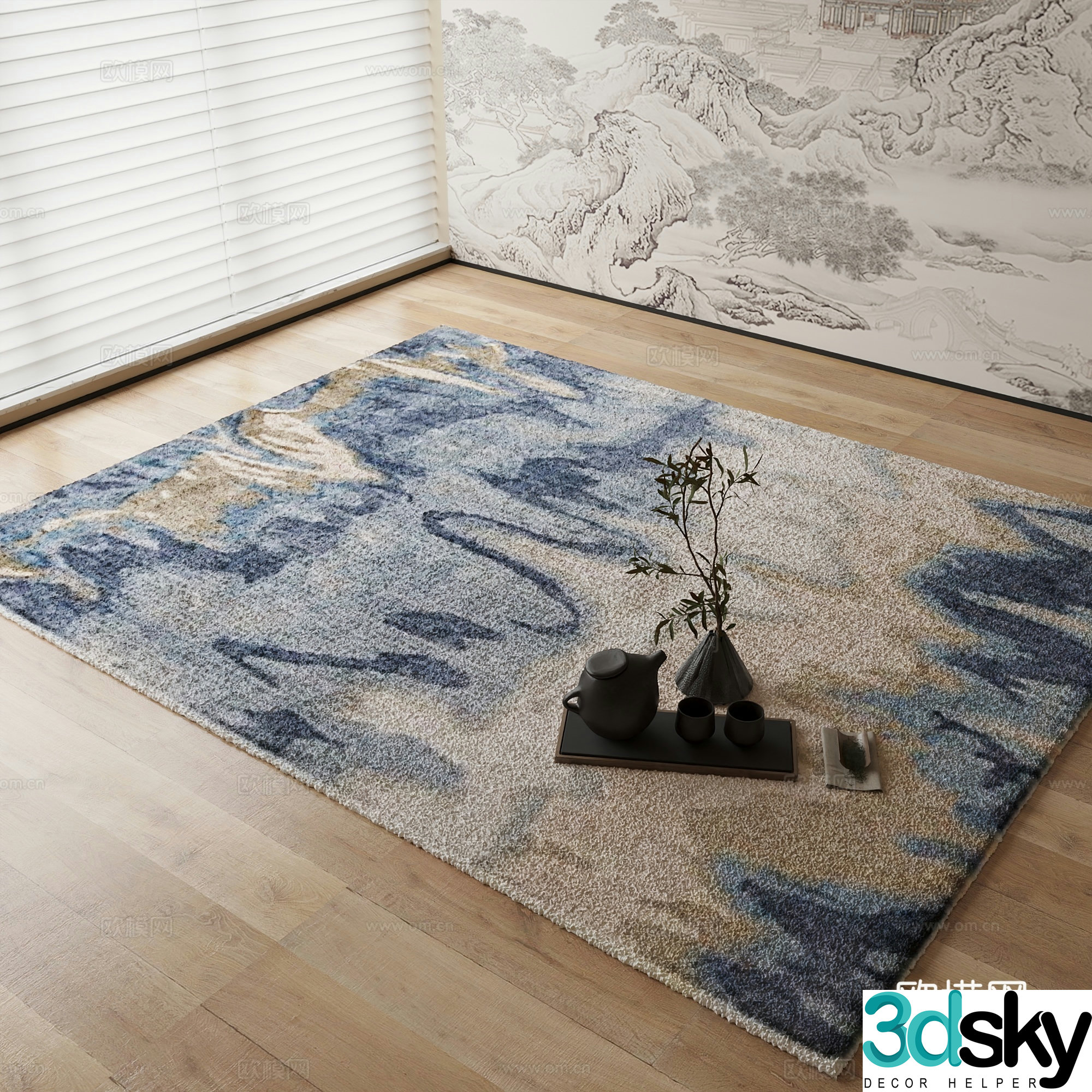 New Chinese carpet Blue carpet 3d model
