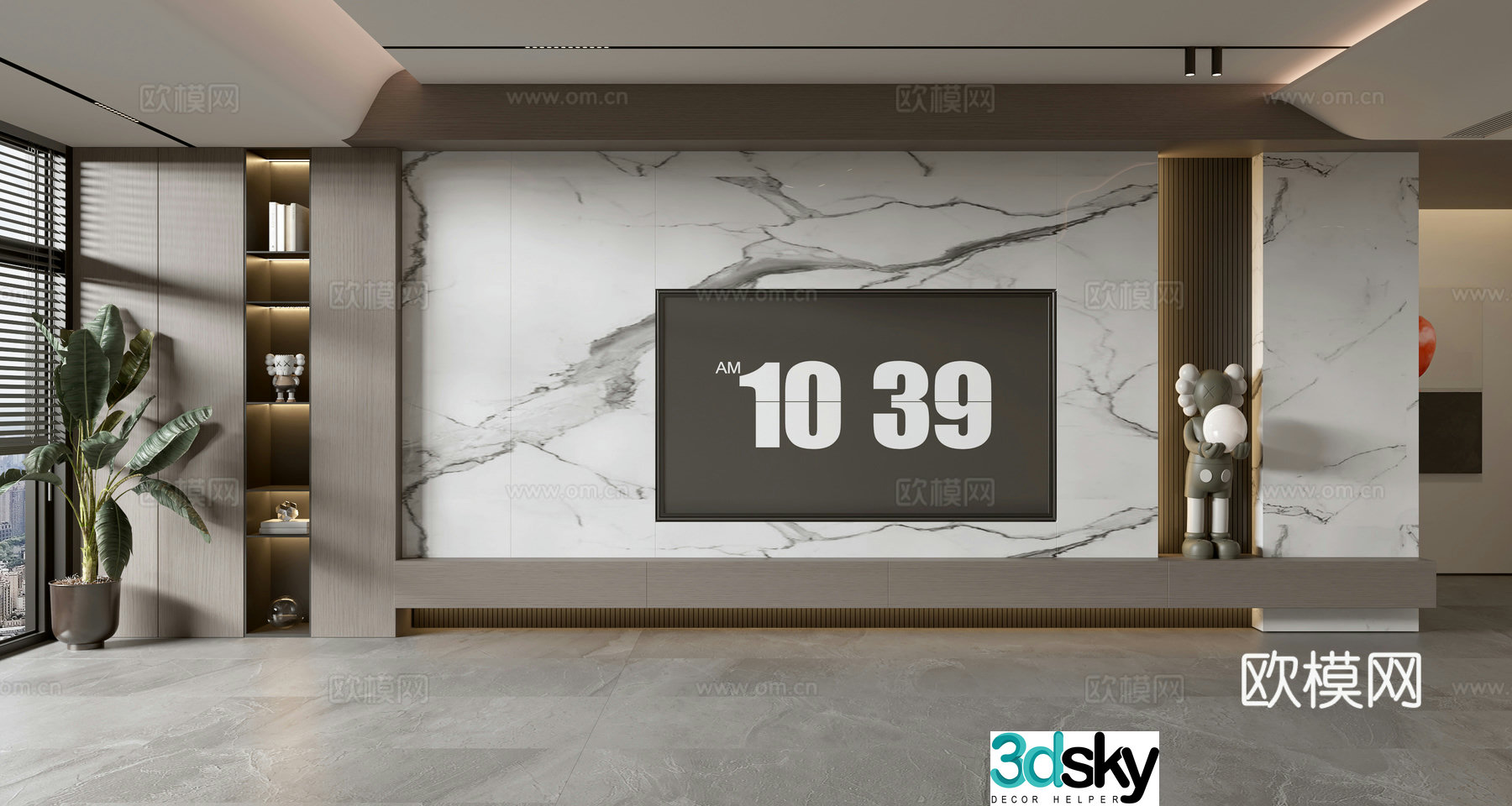 Modern TV background wall TV wall full wall TV cabinet 3d model