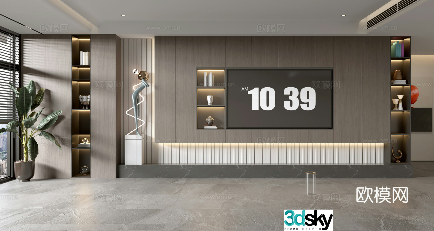 Light luxury TV background wall TV set full wall TV cabinet 3D model