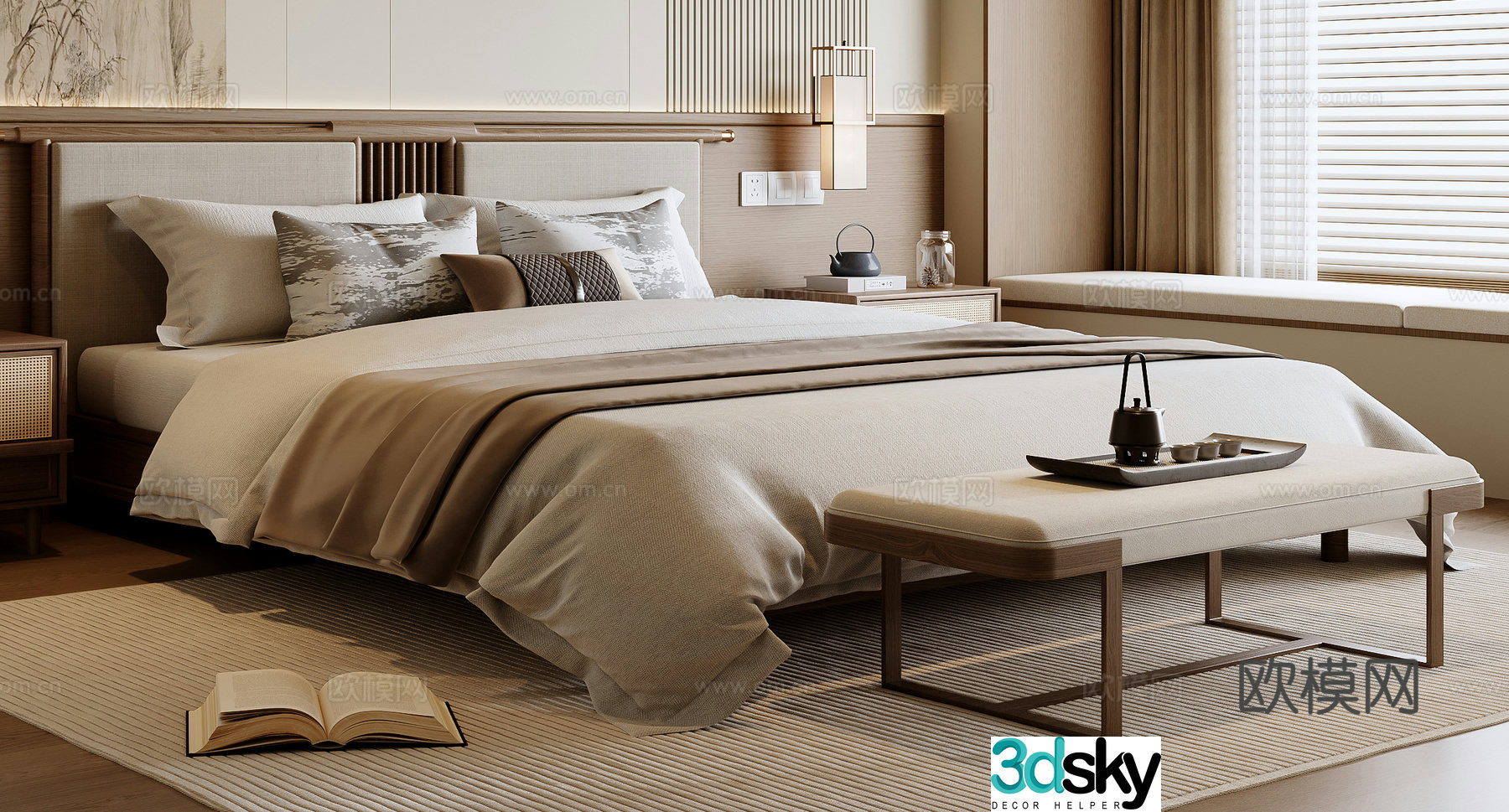 New Chinese double bed 3D model