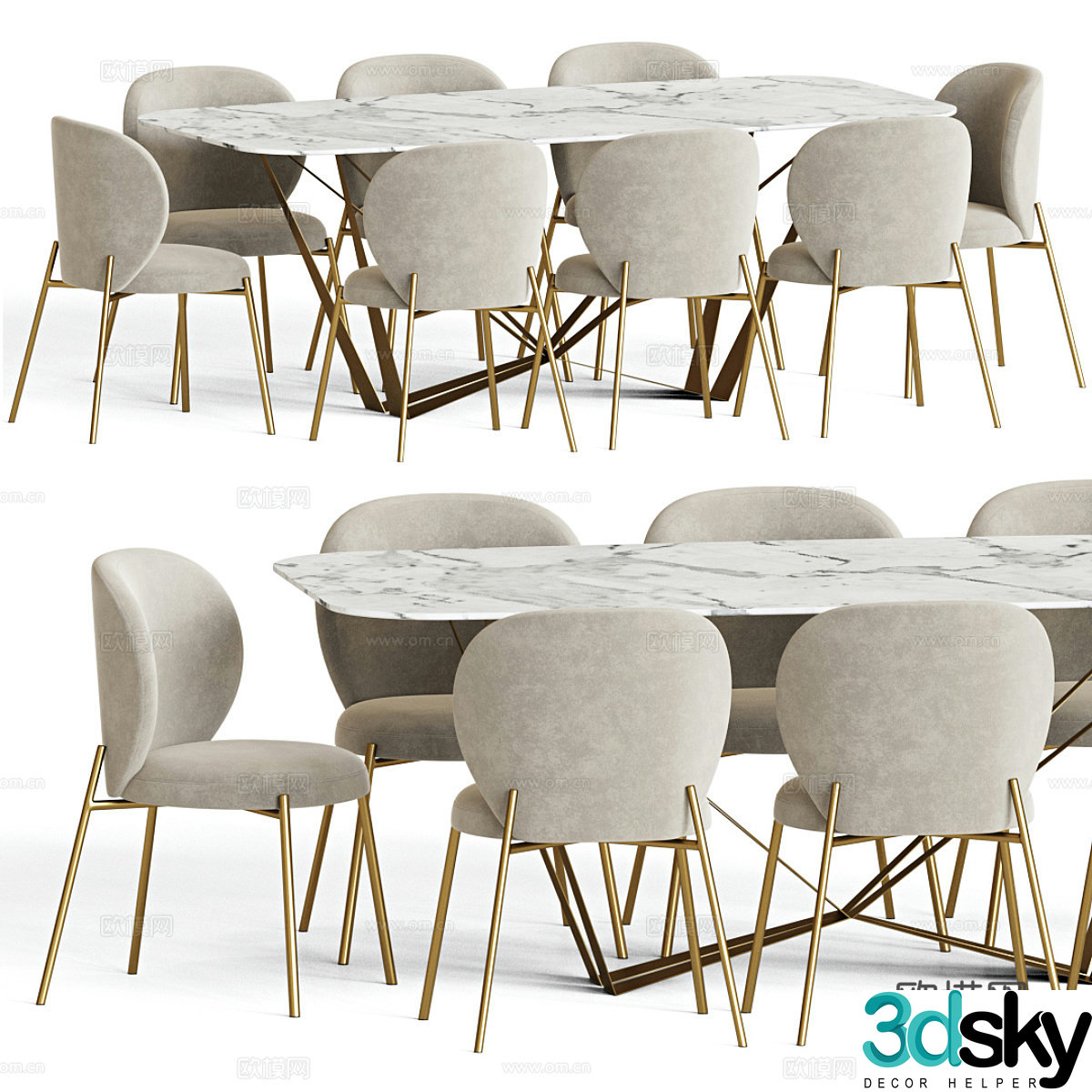 Modern dining table and chair 3d model