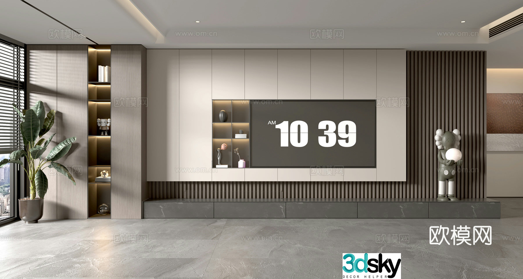 Modern TV background wall TV wall full wall TV cabinet 3d model