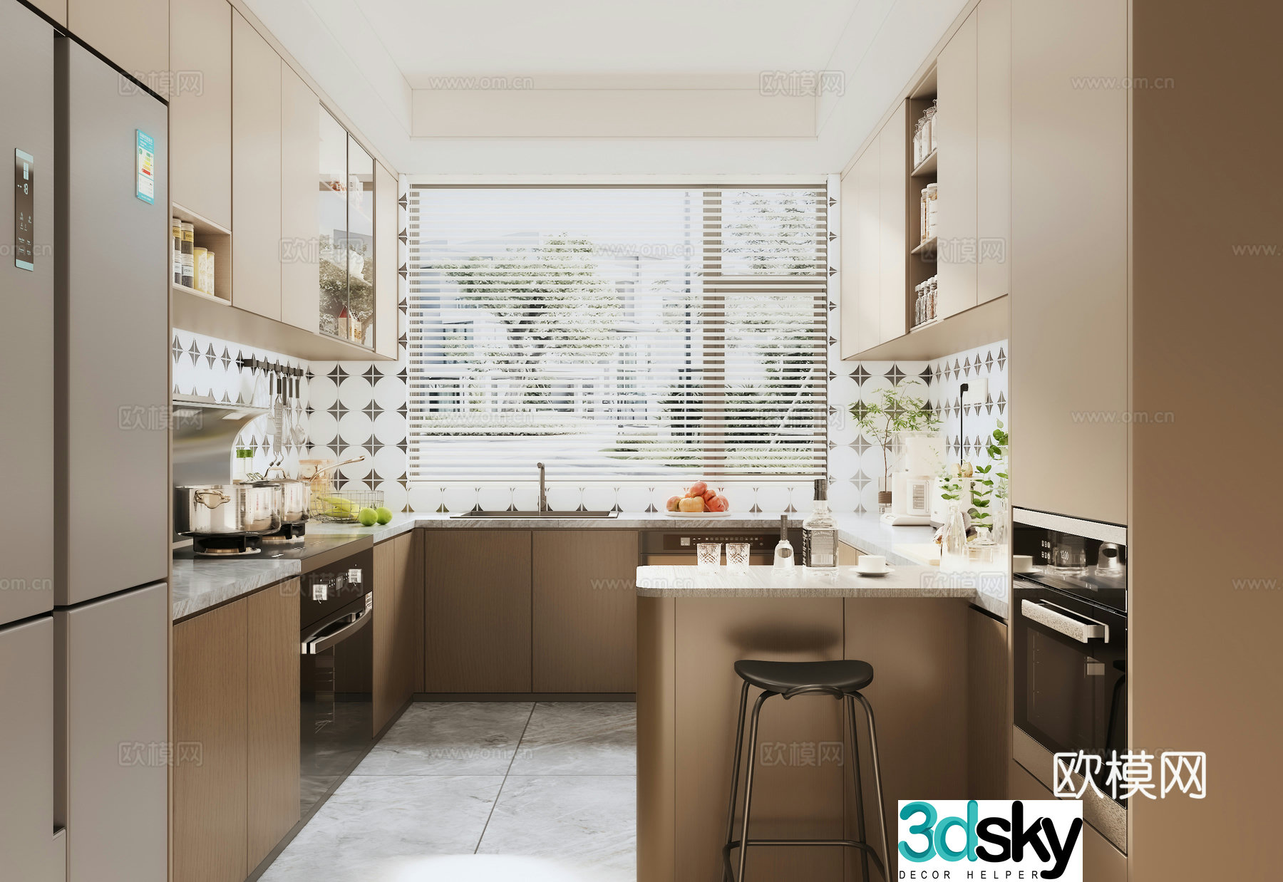 Italian kitchen open small bar kitchen 3d model