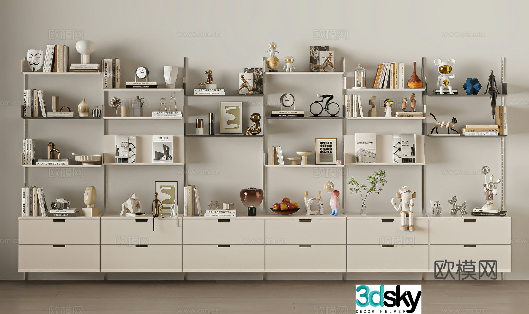 Modern bookcase aluminum pole bookcase 3d model
