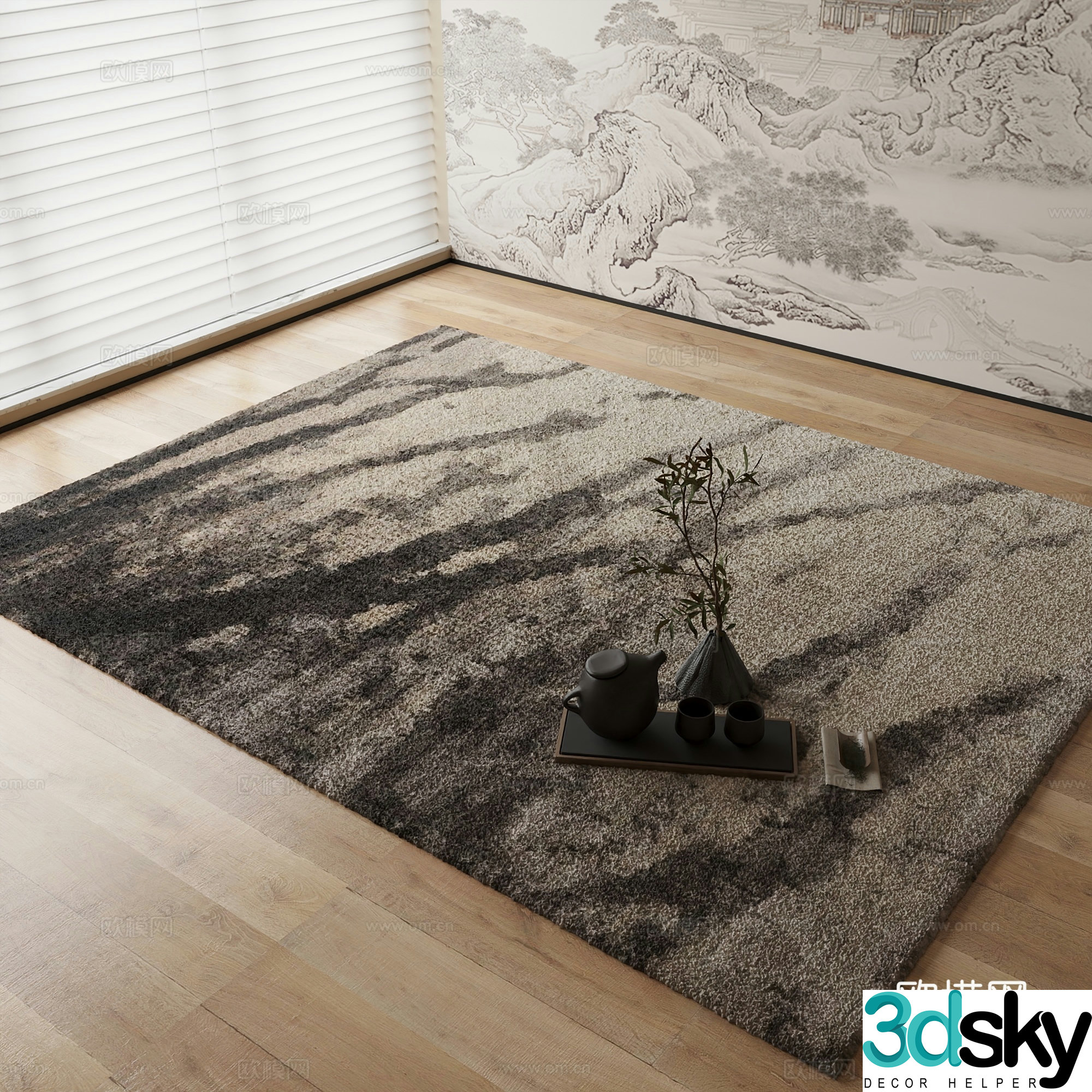 New Chinese carpet Ink-splashing gradient carpet 3D model