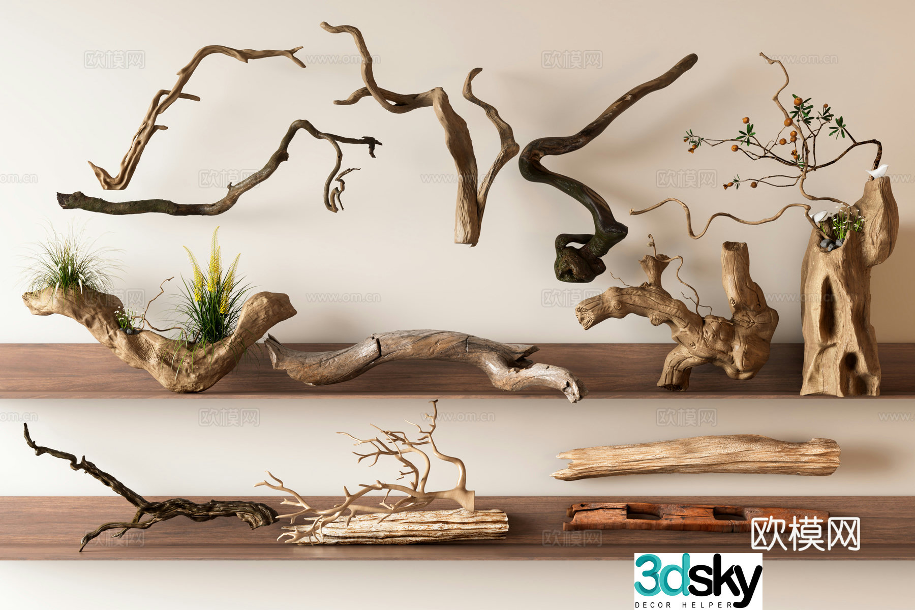 Modern dead wood shape wood carving ornaments root carving 3D model