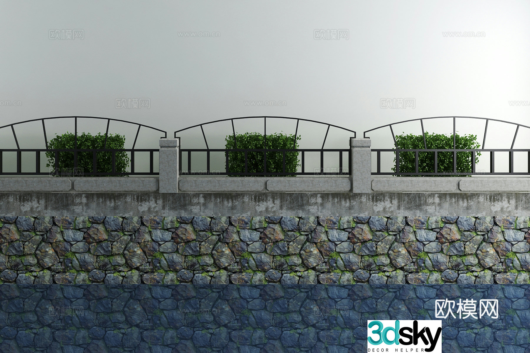 Modern river bank railing 3d model