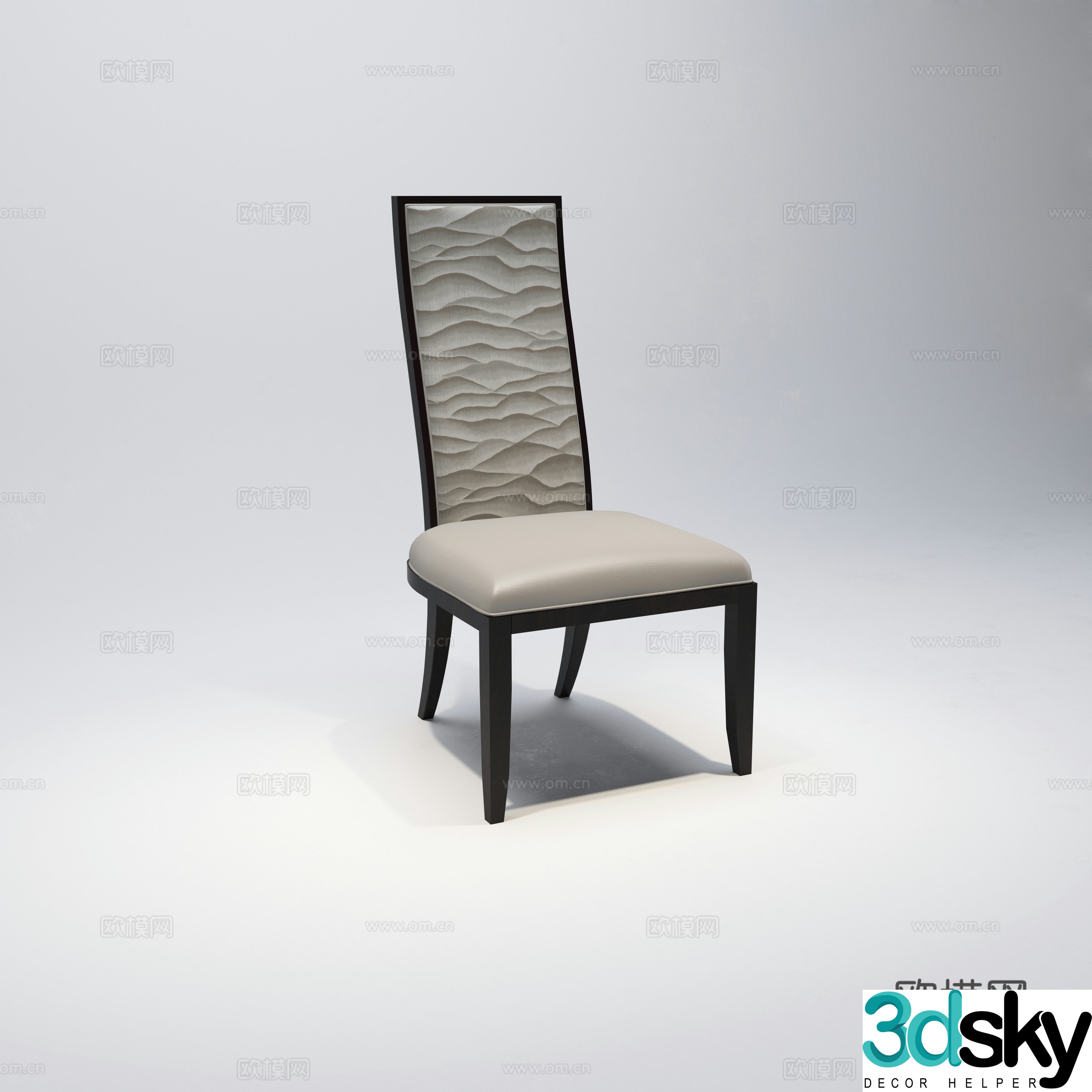 New Chinese single chair high -back chair dining chair 3D model