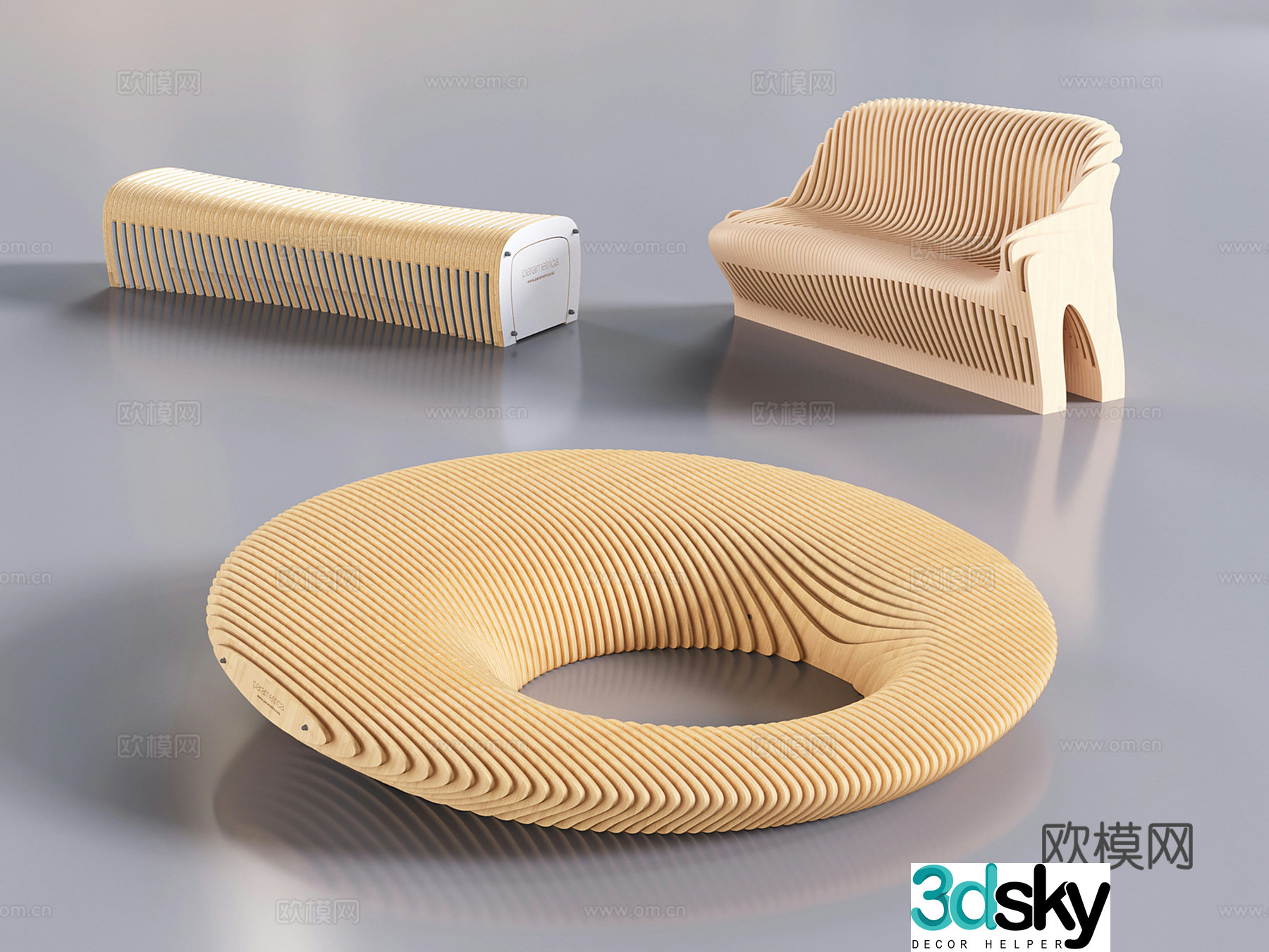 Modern casual seat alien solid wood slice seat waiting chair 3D model