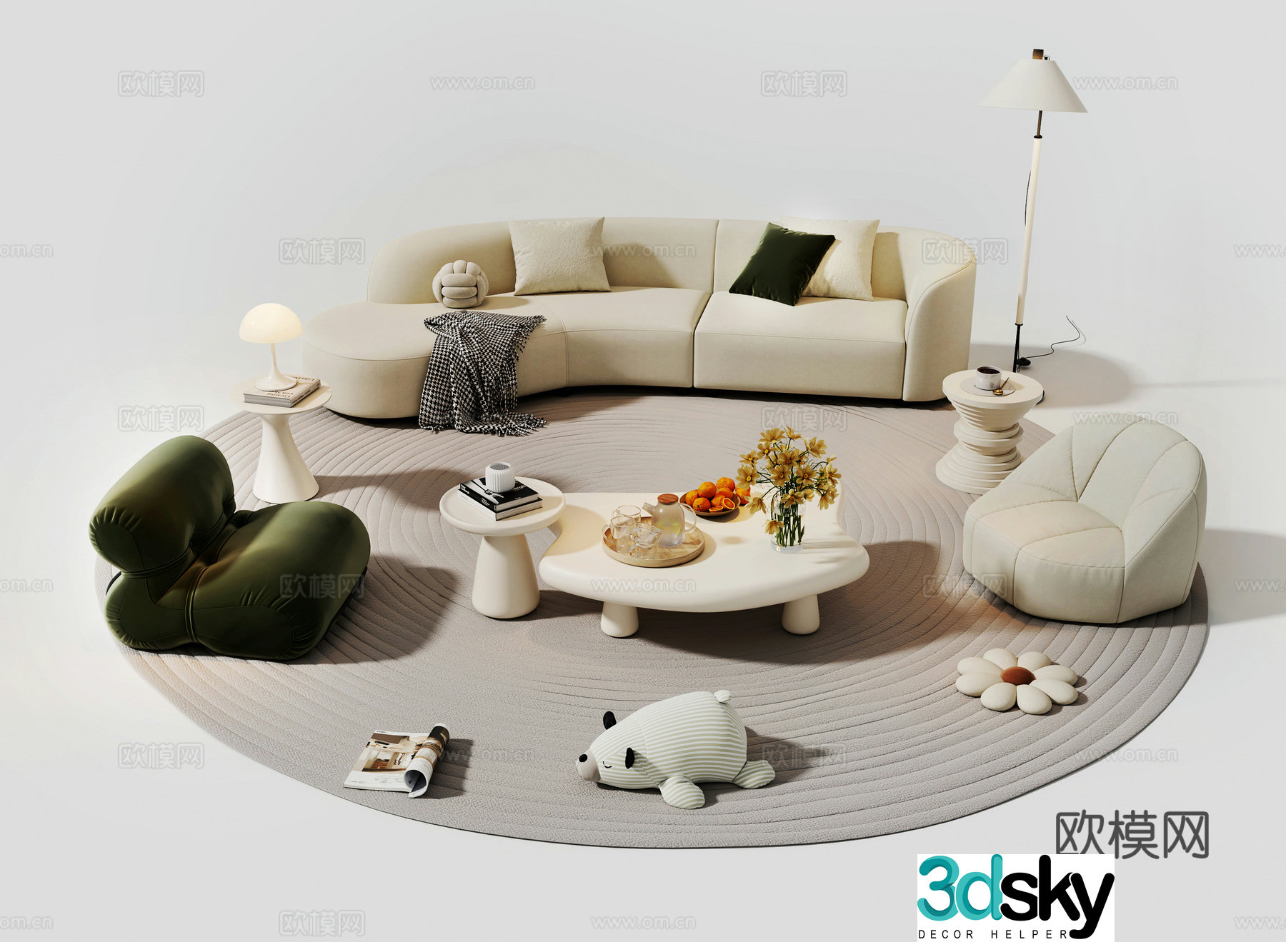 Creamy sofa combination casual sofa combination sofa 3d model