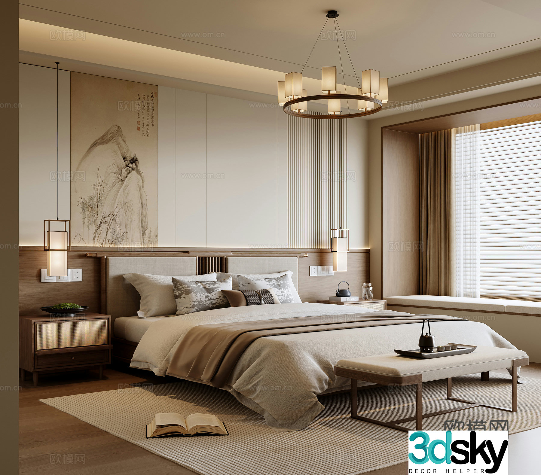 New Chinese style bedroom master bedroom Song style aesthetic 3D model