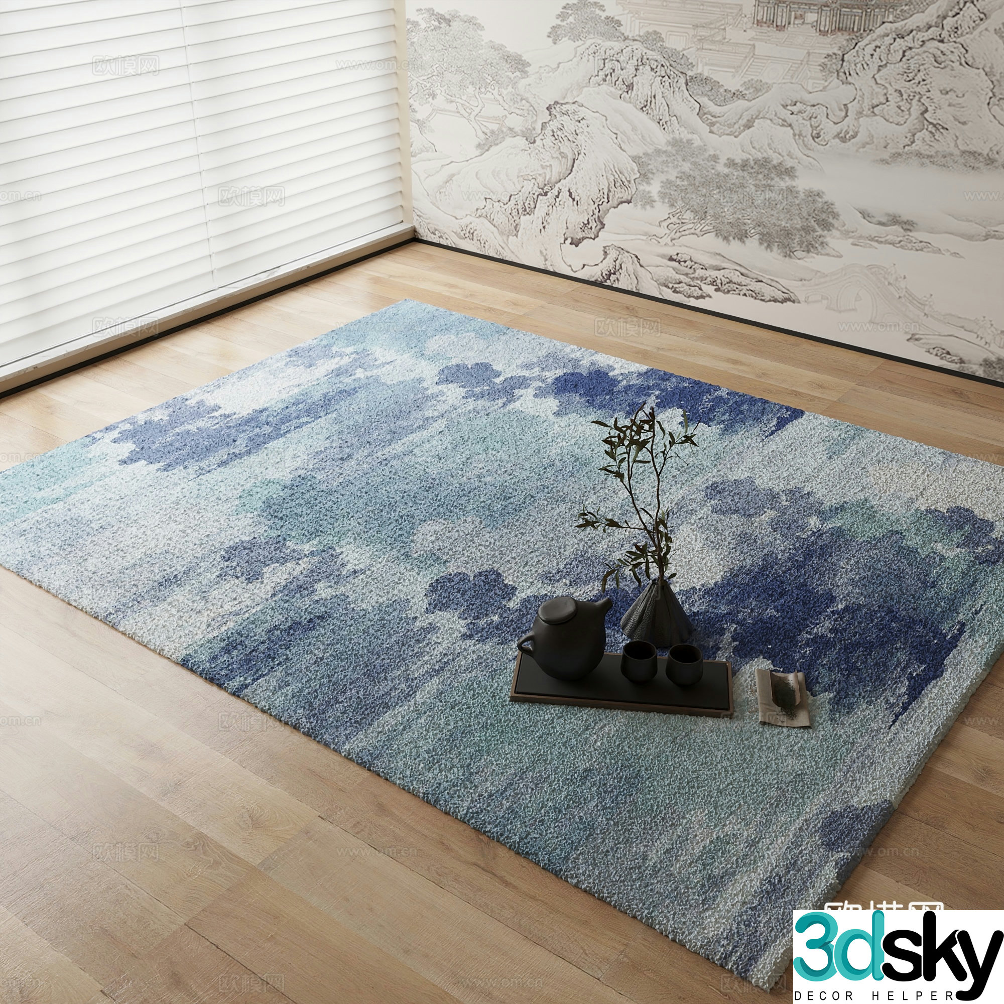New Chinese carpet Blue carpet 3d model