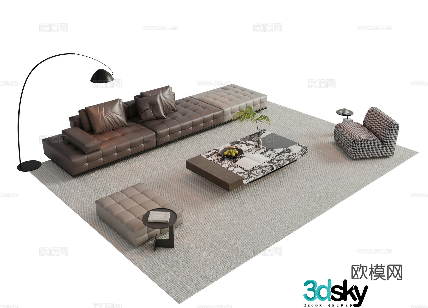 Italian sofa coffee table combination sofa 3D model
