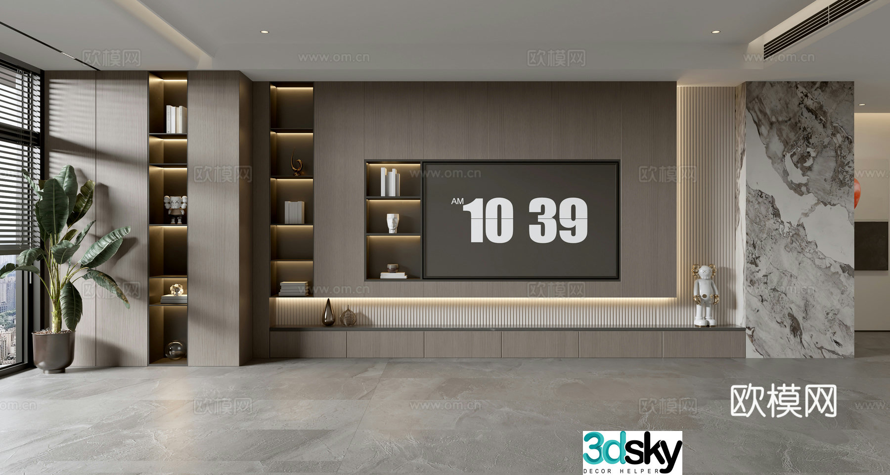 Modern simple full wall cabinet TV background wall d model