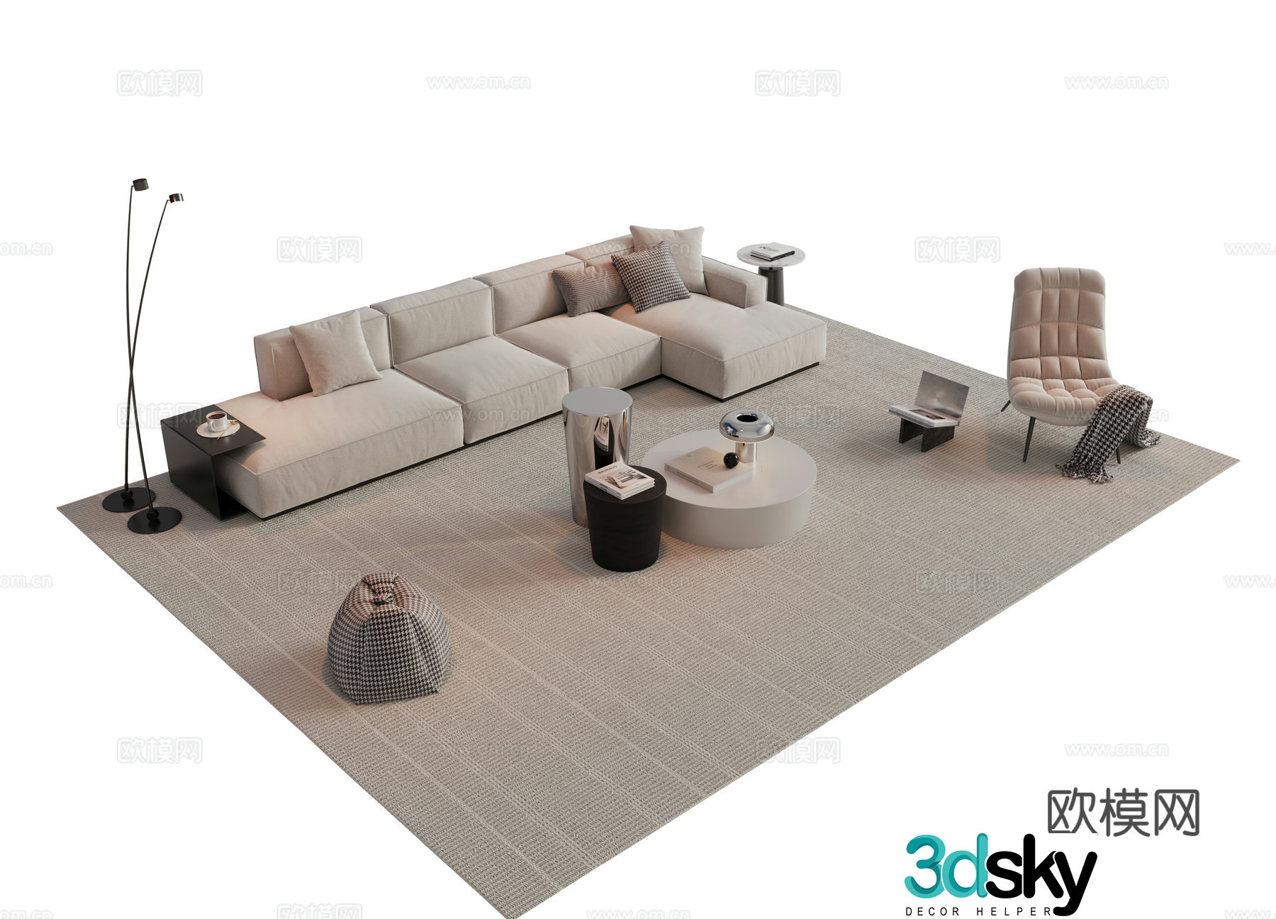 Italian sofa coffee table combination sofa 3D model