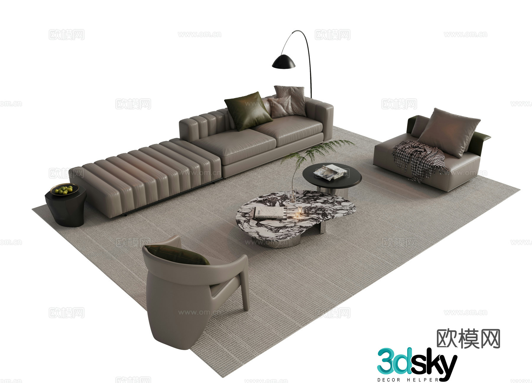 Italian leather sofa combination sofa 3d model