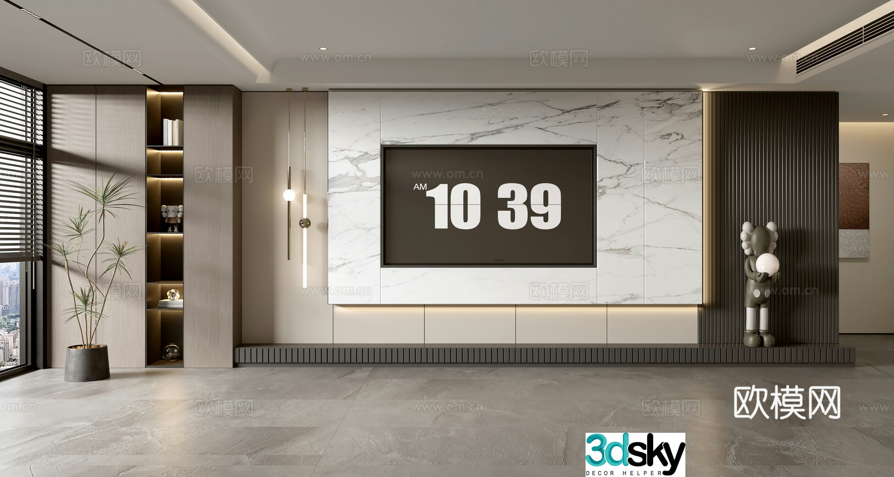 Modern minimalist TV background wall TV wall full wall TV cabinet 3d model