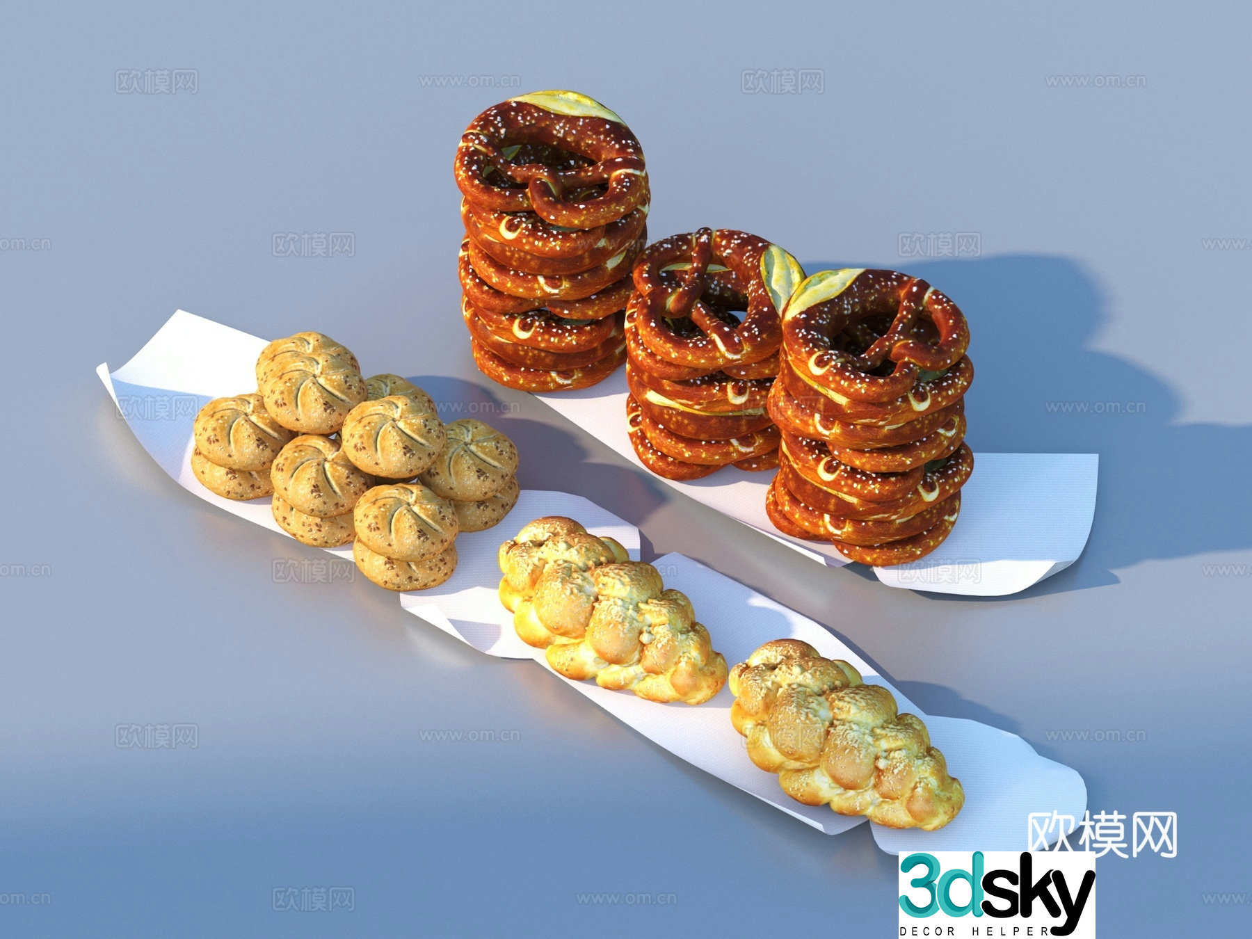 bread food dessert cake 3d model