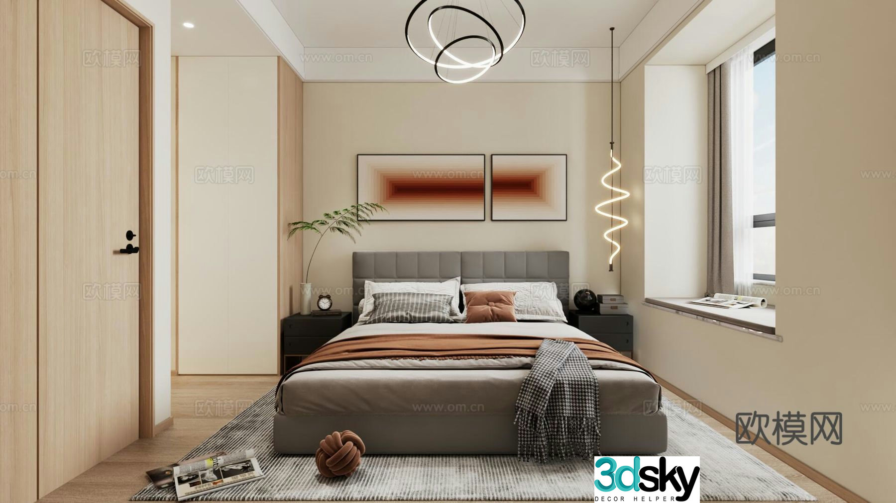 Modern minimalist bedroom 3d model