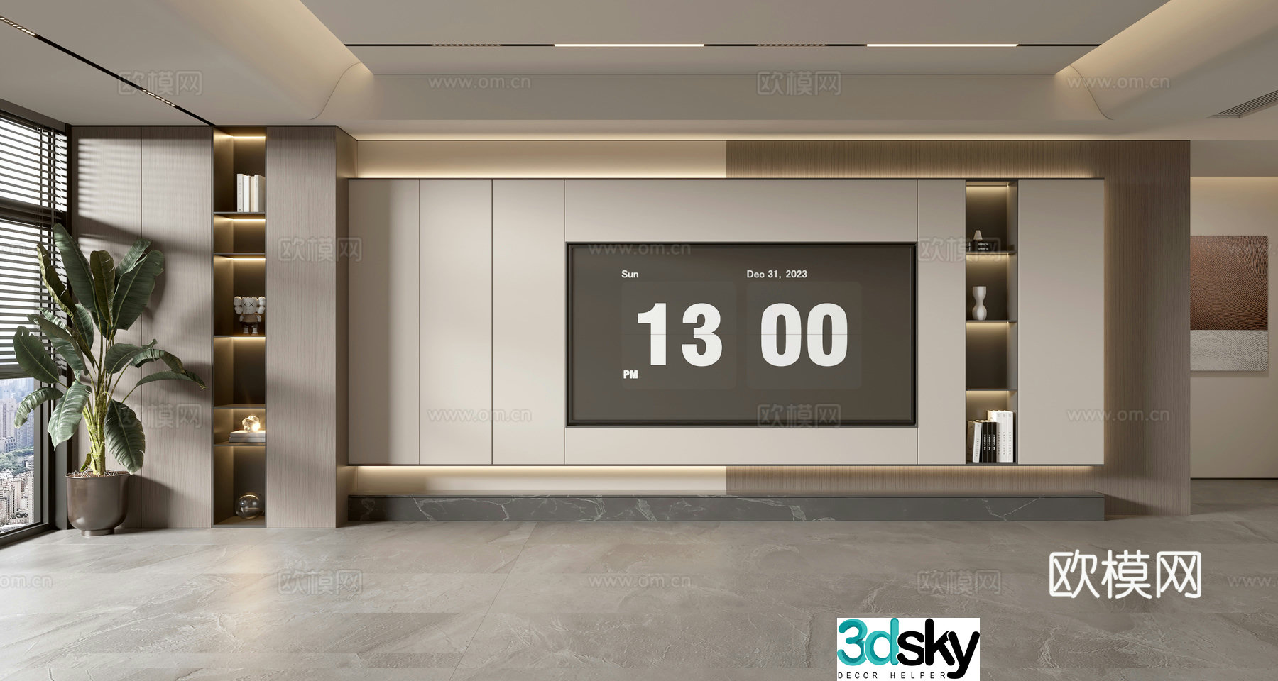 Light luxury TV background wall TV wall full wall TV cabinet 3D model