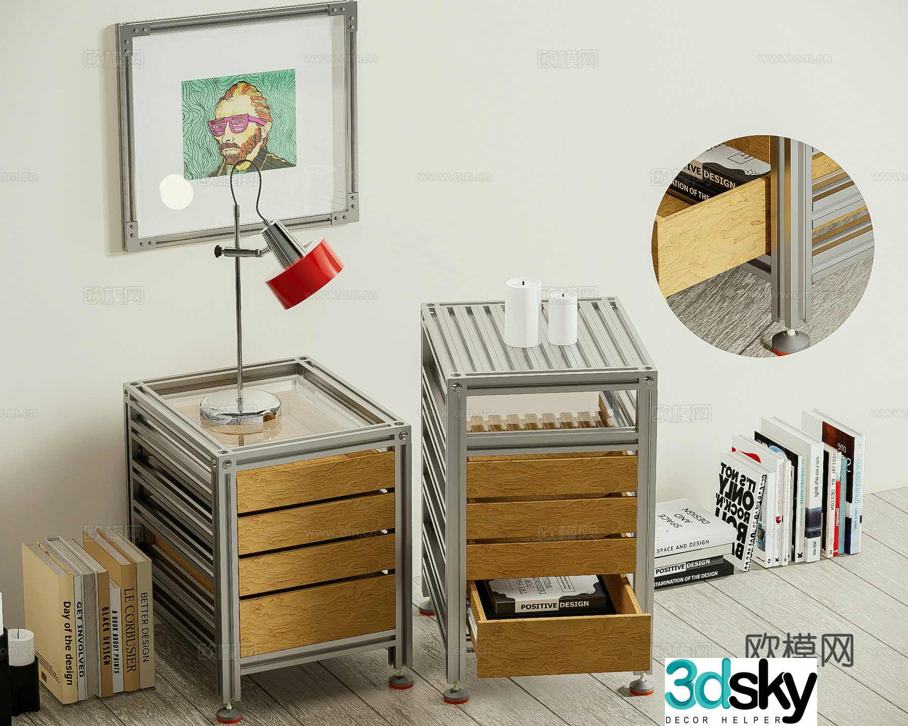 Modern aluminum -type bedside cabinet marine board bedside cabinet 3D model