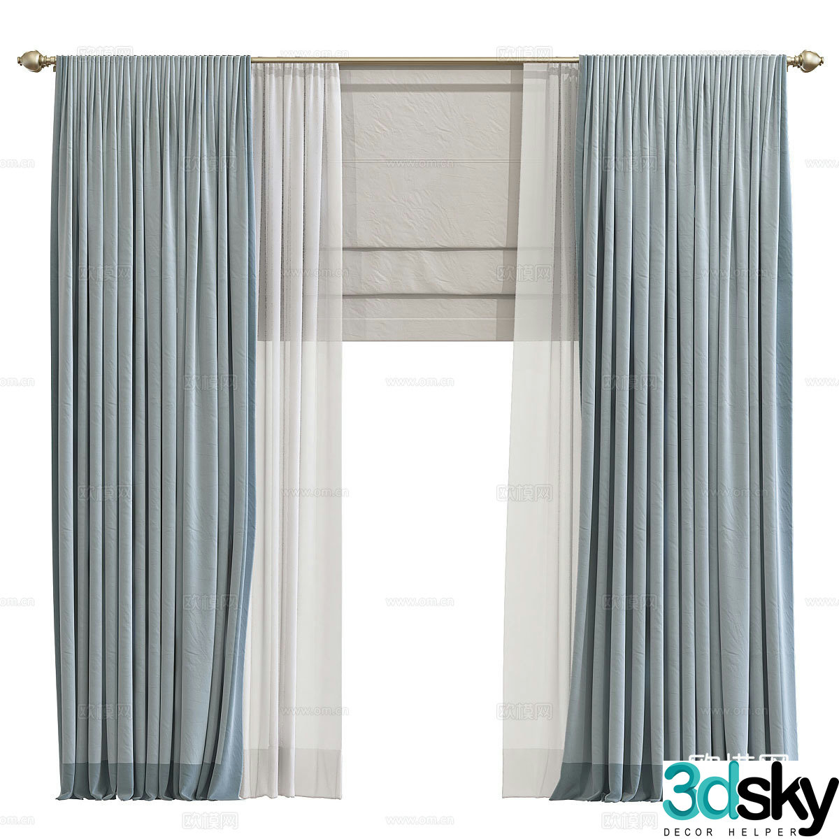 New Chinese curtains Curtain rods Gauze curtain 3D model