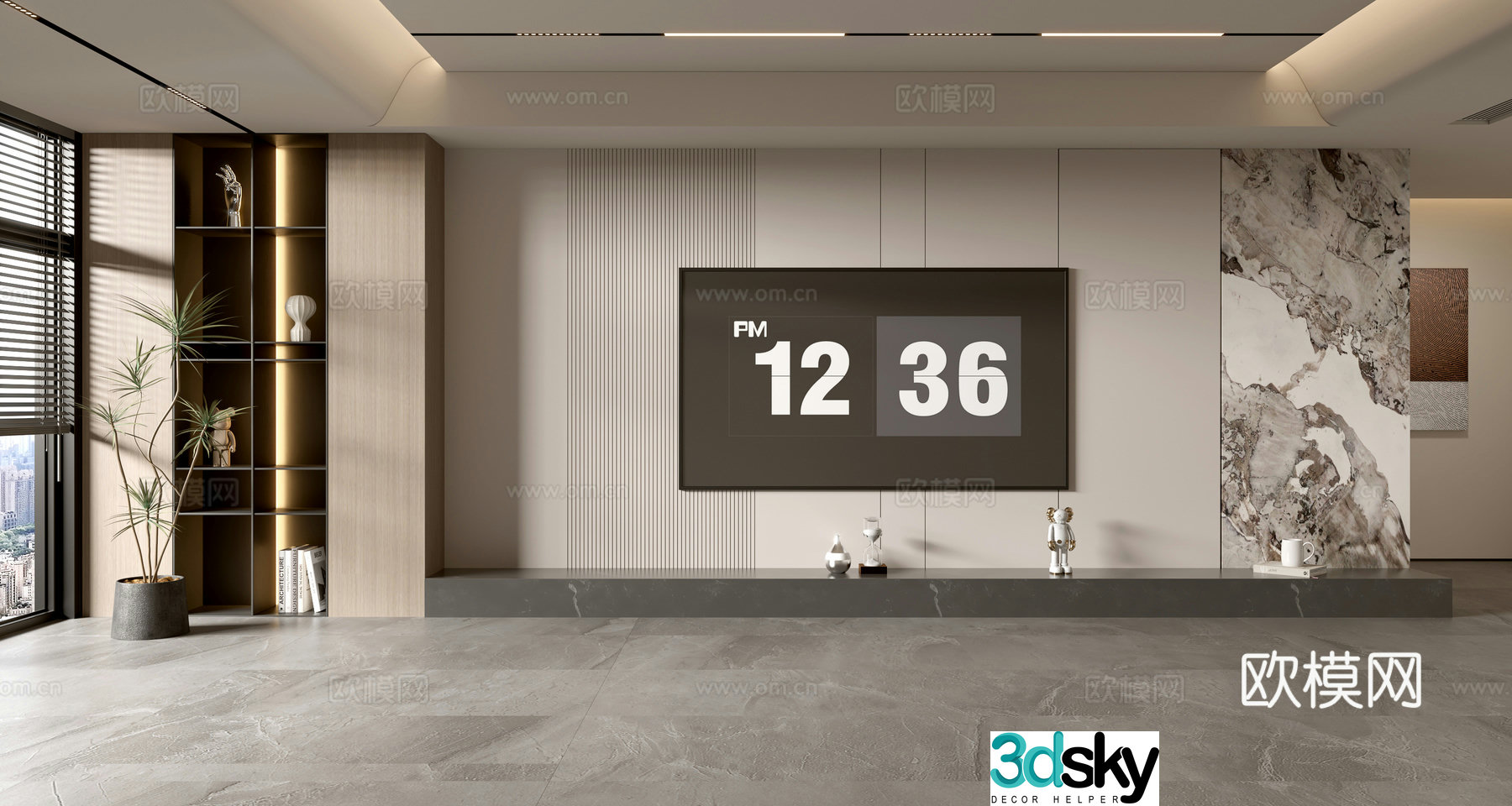 Modern minimalist TV background wall TV wall full wall TV cabinet 3d model