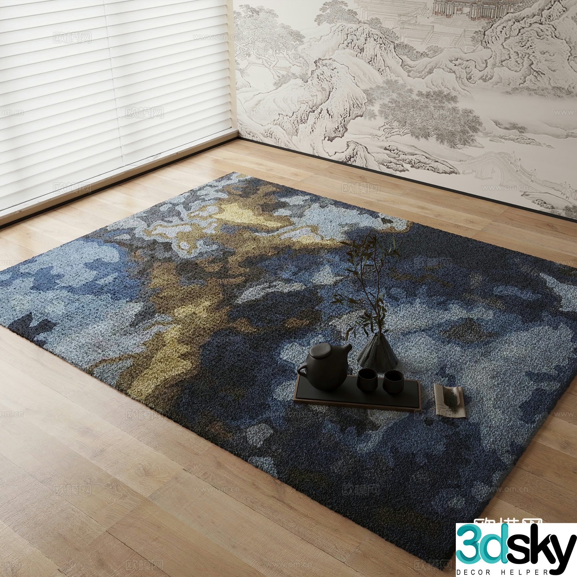 New Chinese carpet Abstract pattern carpet 3d model