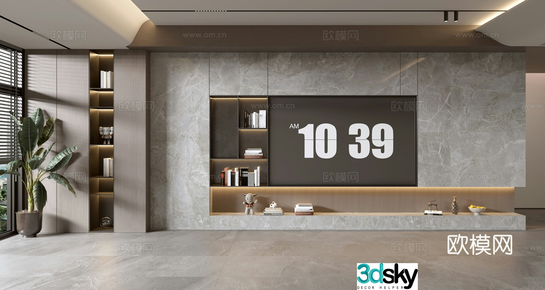 Light luxury TV background wall full wall TV cabinet 3D model