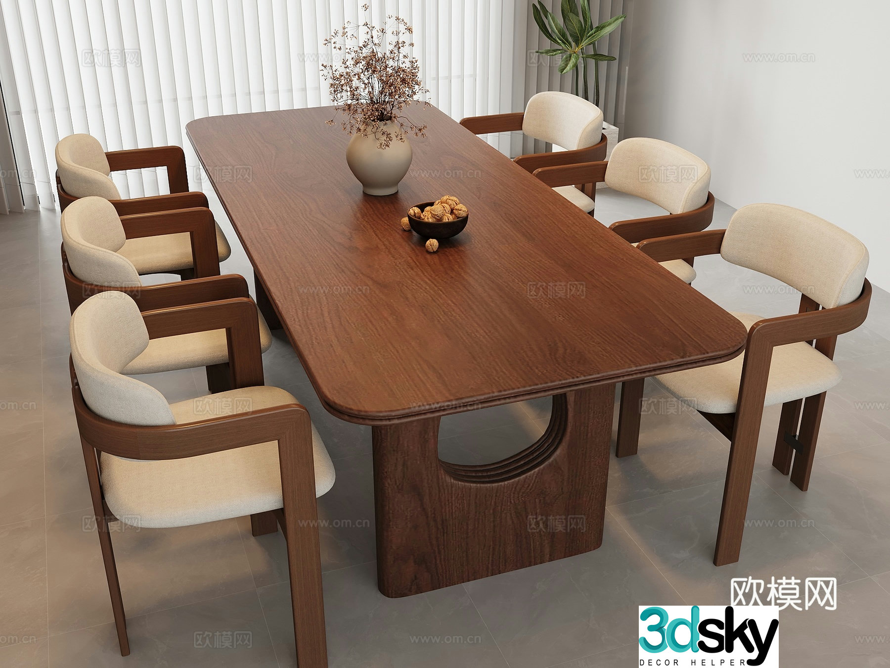 Medium style dining table and chair 3D model
