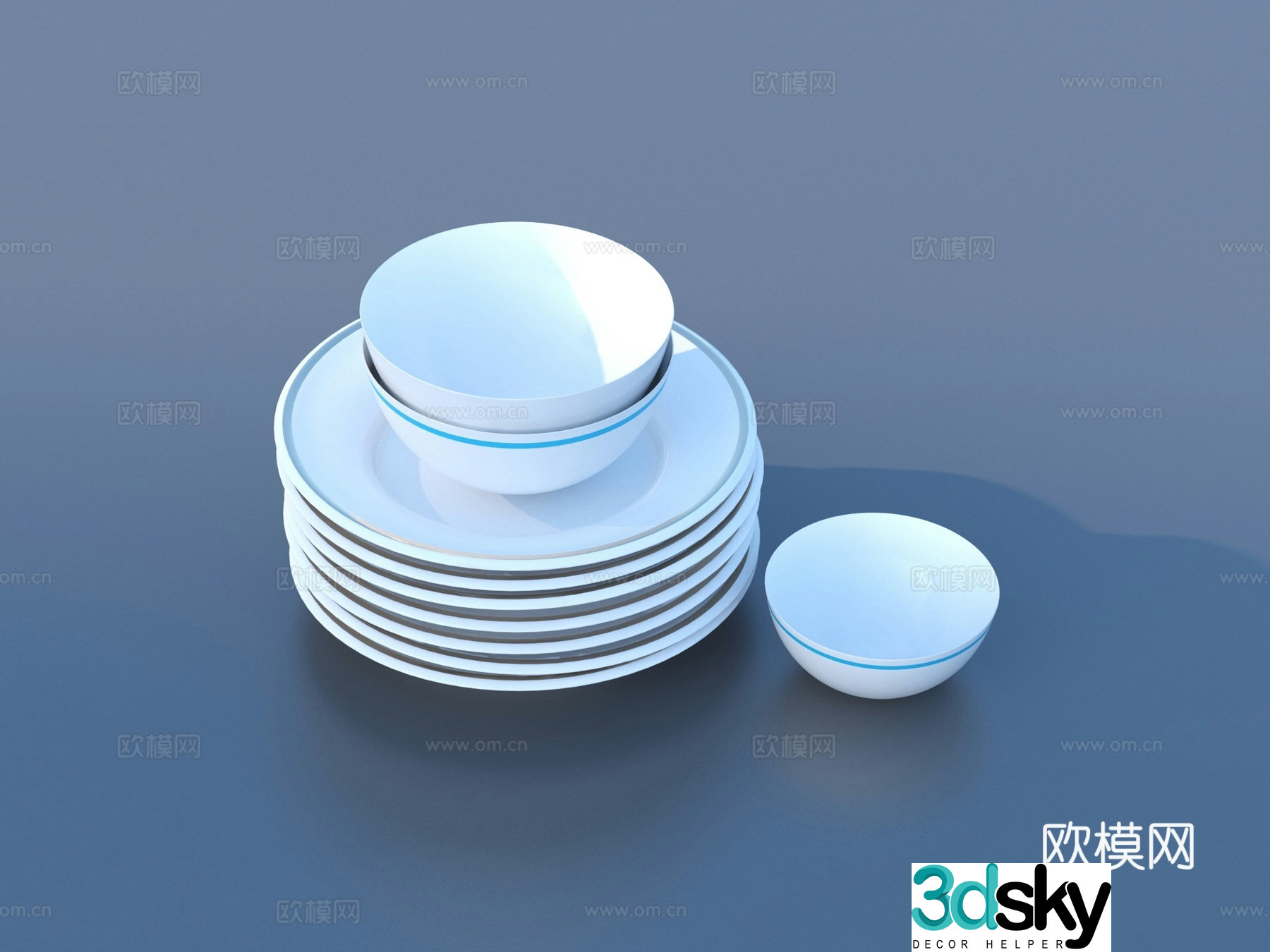 plate spoon bowl tableware kitchen utensils 3d model