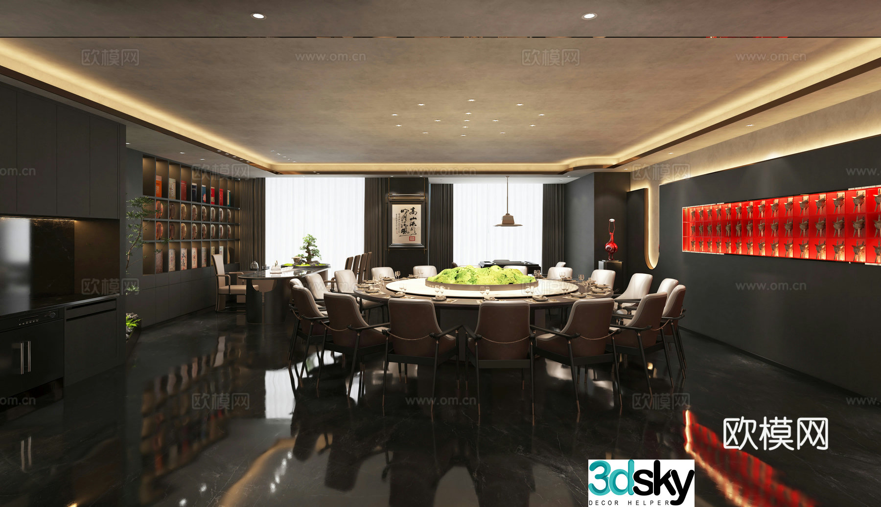 New Chinese style private room 3D model of club private room