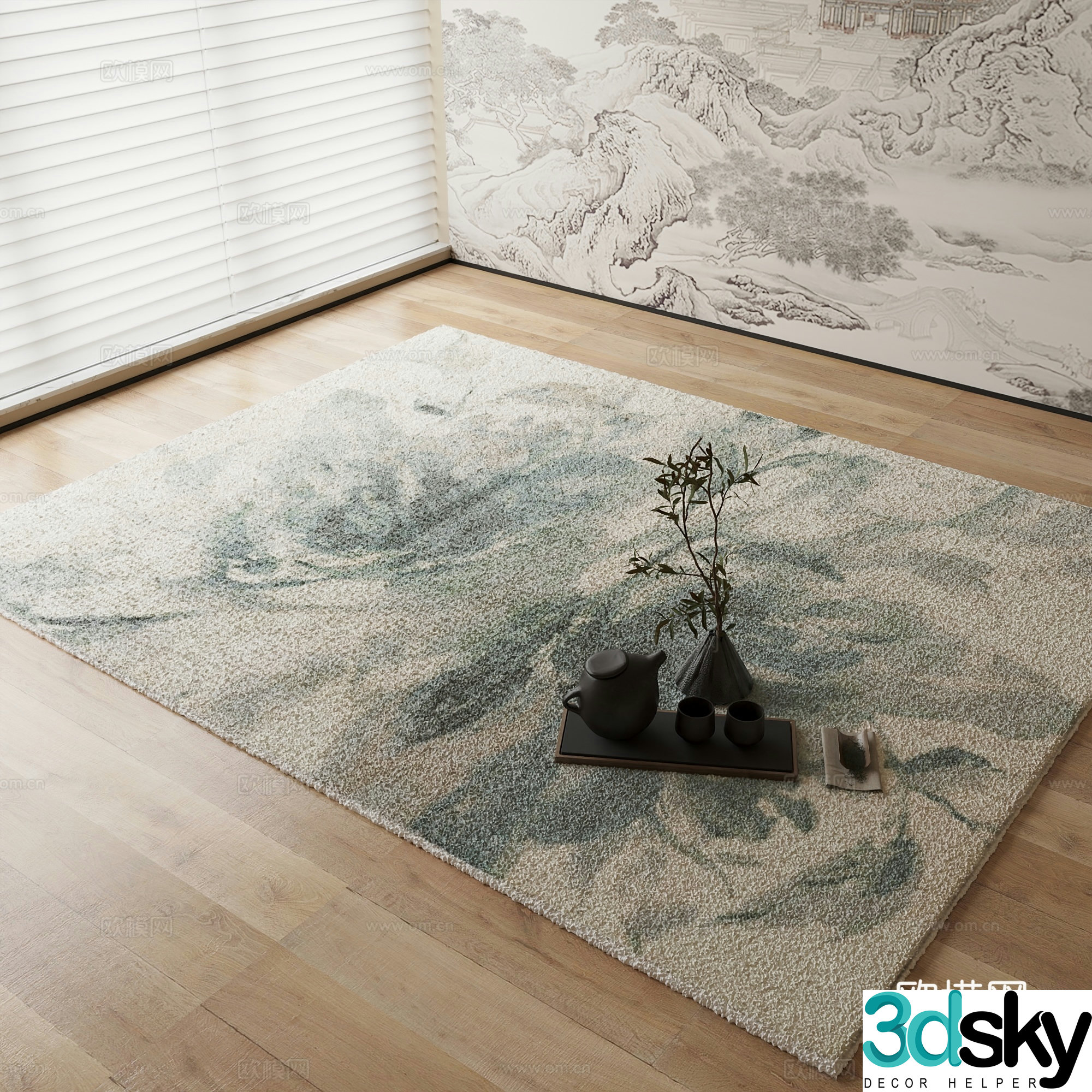 New Chinese carpet Gradient Green carpet 3D model