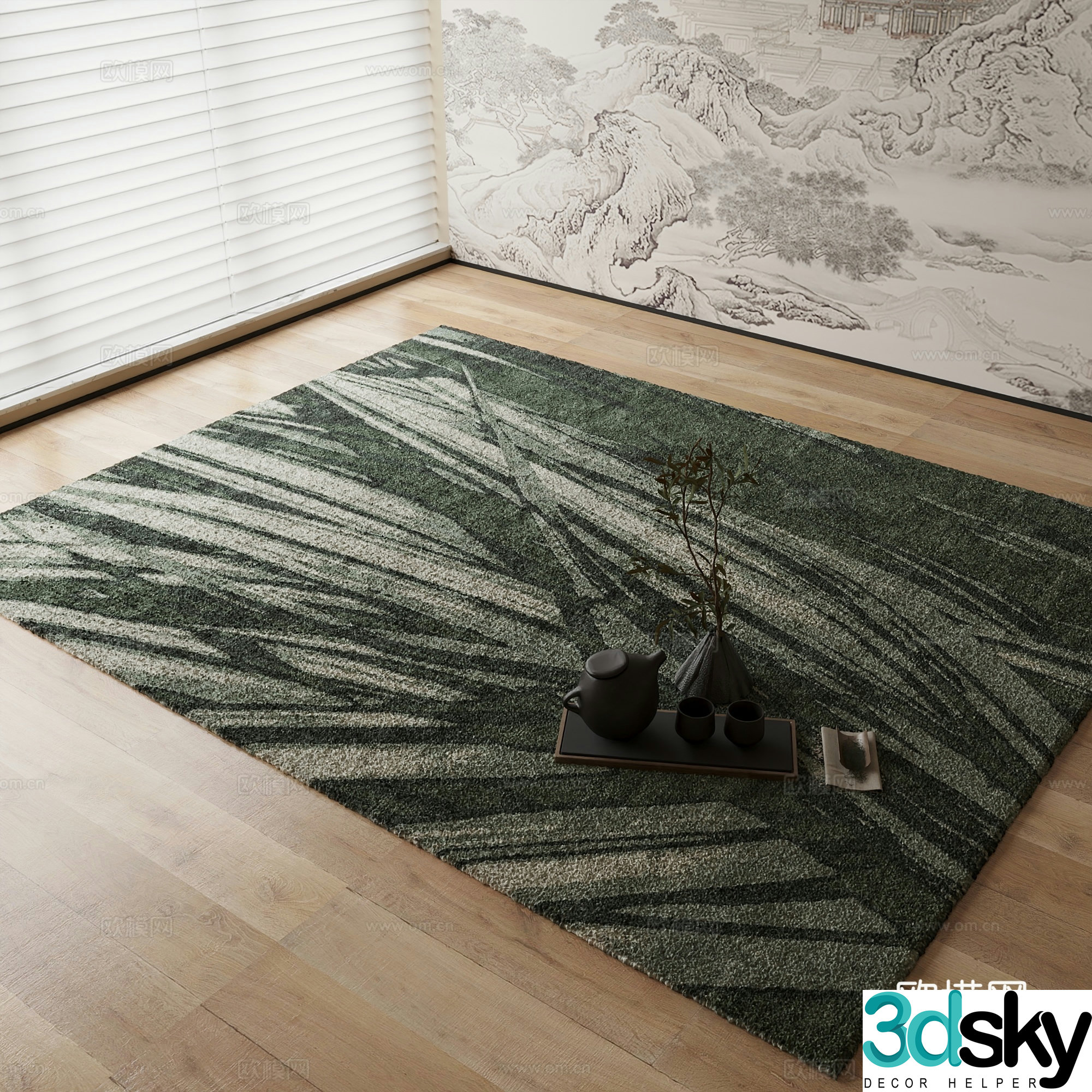 New Chinese carpet Green carpet 3d model