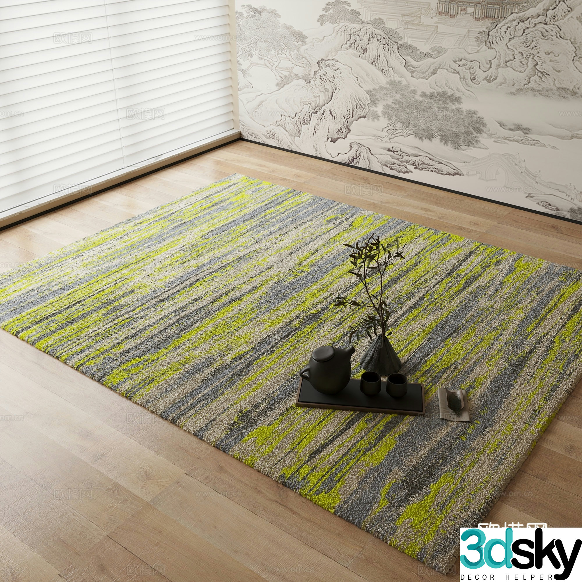New Chinese carpet Striped carpet 3d model
